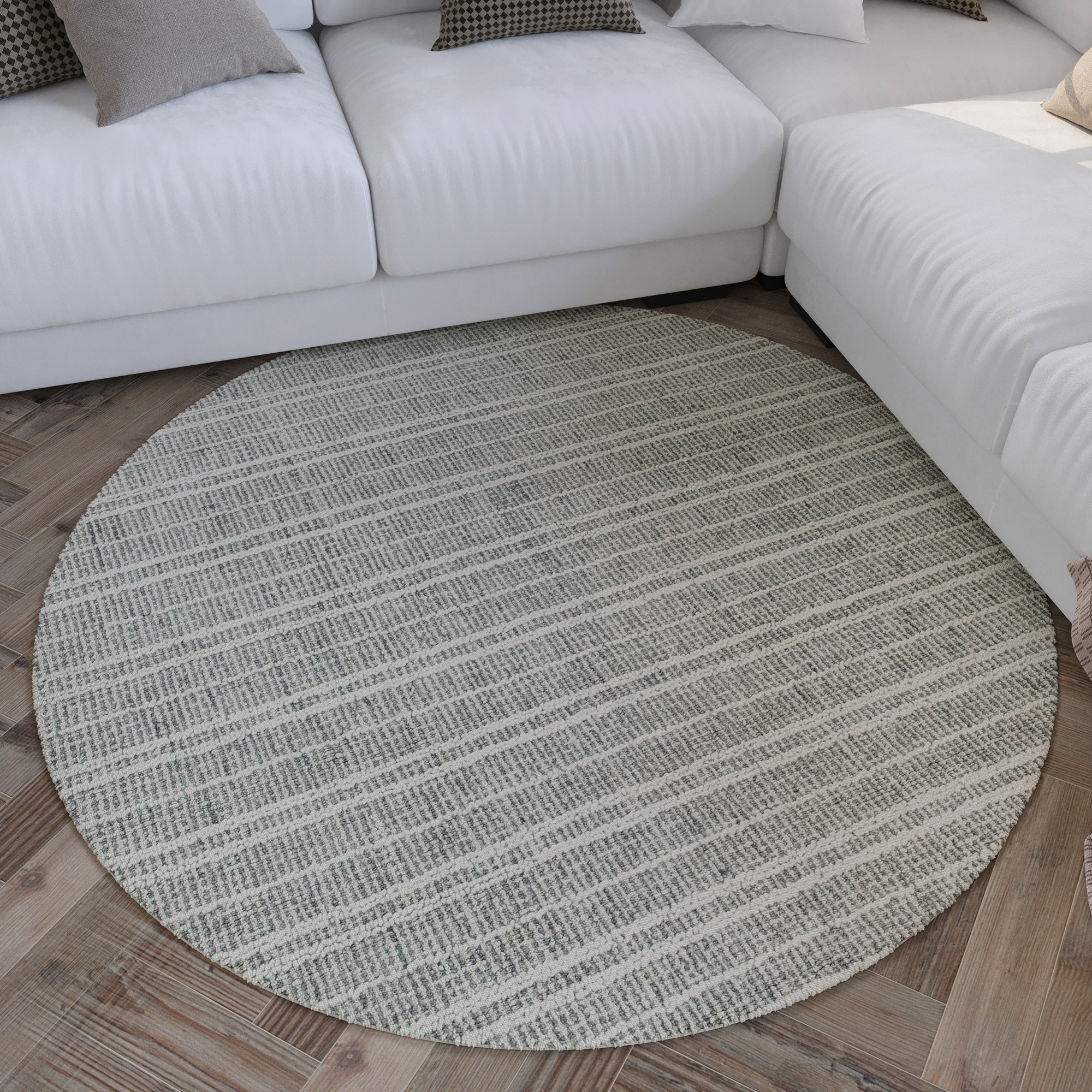 Wollteppich WECON HOME, H:15mm Ø:200cm, grau, Schurwolle, Teppiche, "Hamptons FORTYFIVE", Schurwolle, Kurzflor, Wohn- & Schlafzimmer, elegant,