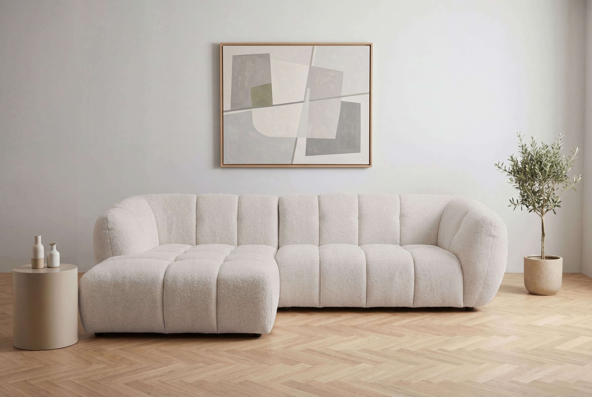 OTTO home Ecksofa »Gerron, Struktur-Chenille-Stoff mit Mélange-Effekt« Breite 271 cm, L-Form, vertikale Steppung, organische Rundungen