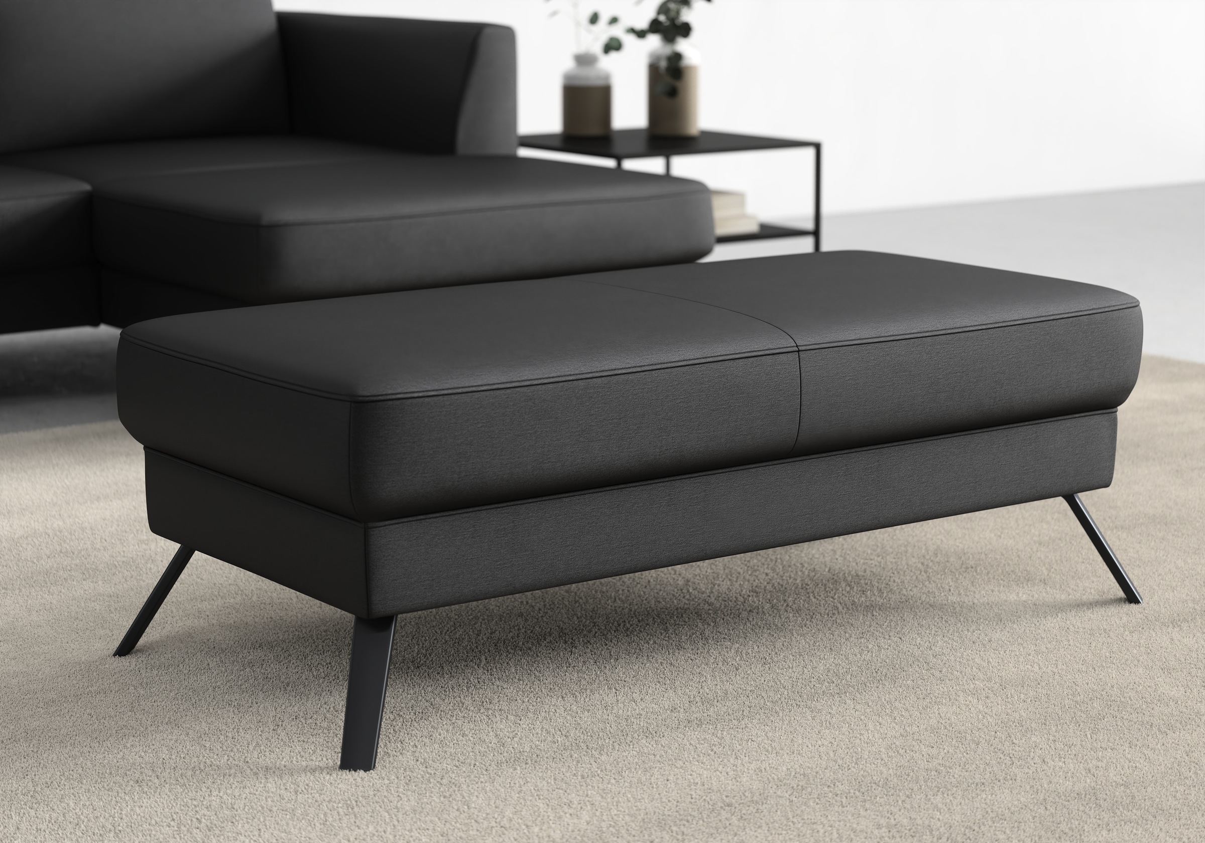 Hockerbank SIT & MORE "Lindholm", schwarz, B:135cm H:48cm T:65cm, Hocker
