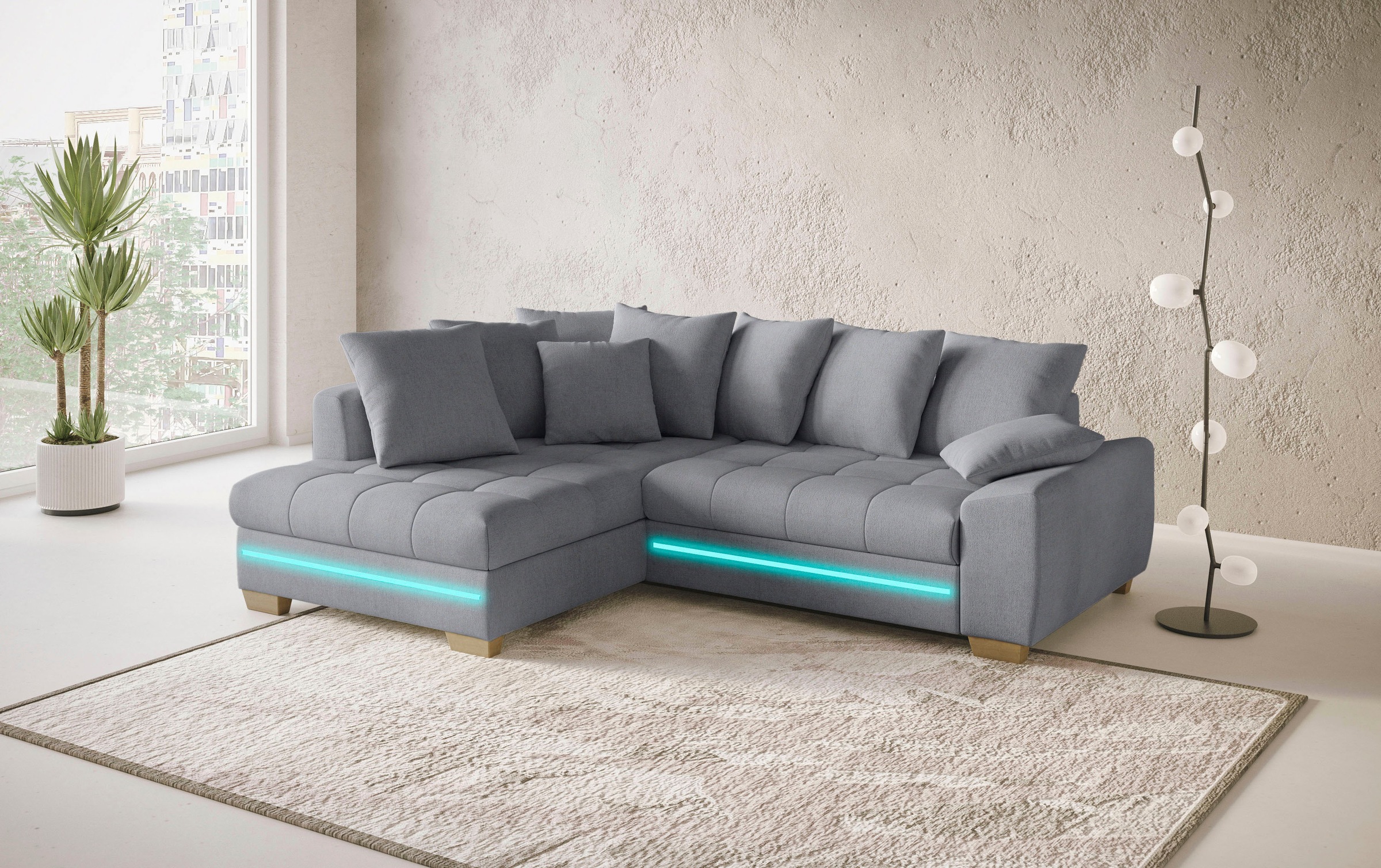 Mr. Couch Ecksofa »Nikita II, L-Form«, mit Kaltschaum, RGB-LED Beleuchtung, wahlweise mit Bett, Bettkasten