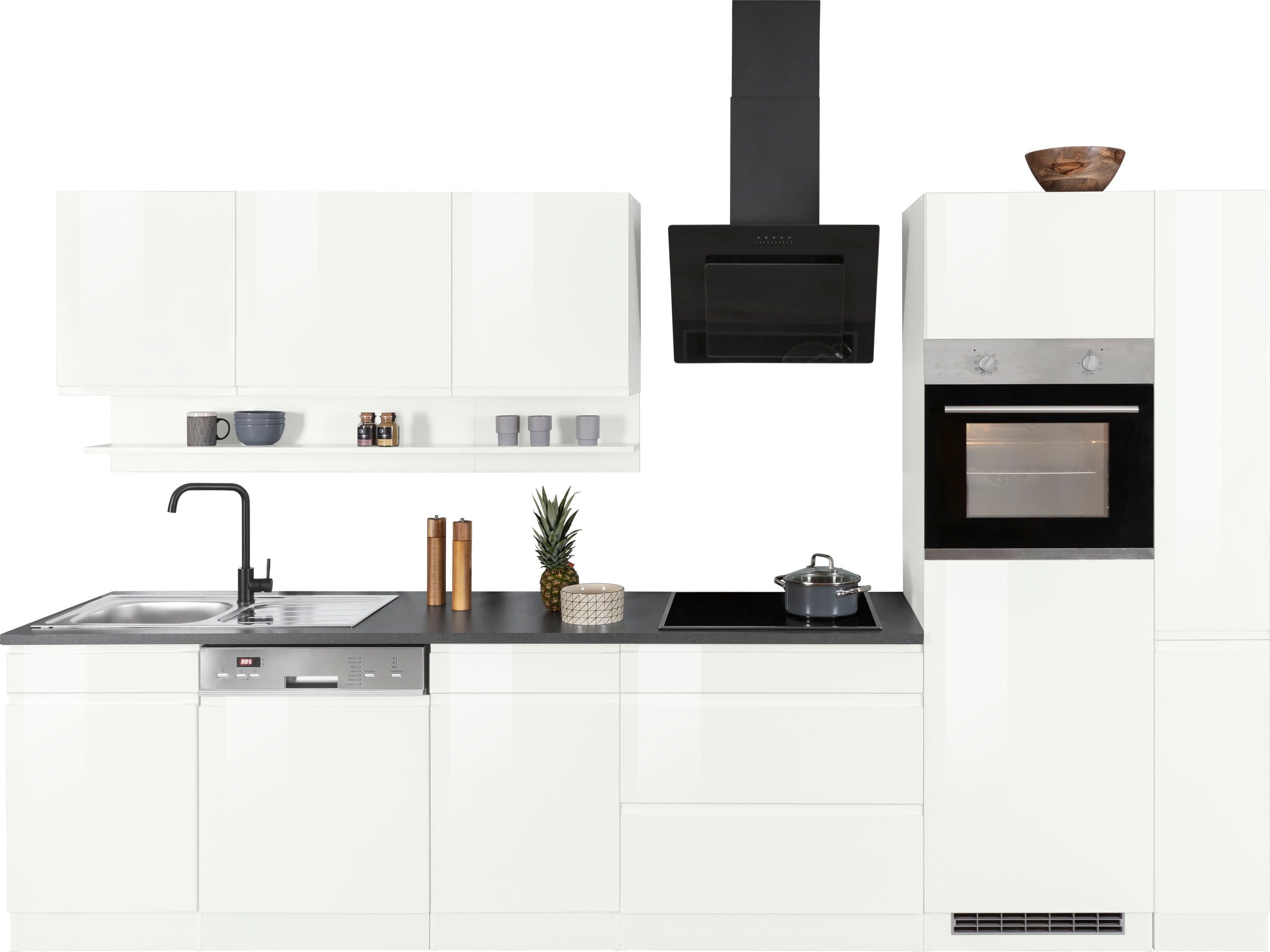 KOCHSTATION Küchenzeile "KS-Virginia,neu in verbesserter Ausführung" Arbeitsplatte 38 mm stark, Stauraum, Softclose, Breite 330 cm, Soft-Close, ohne E-Geräte