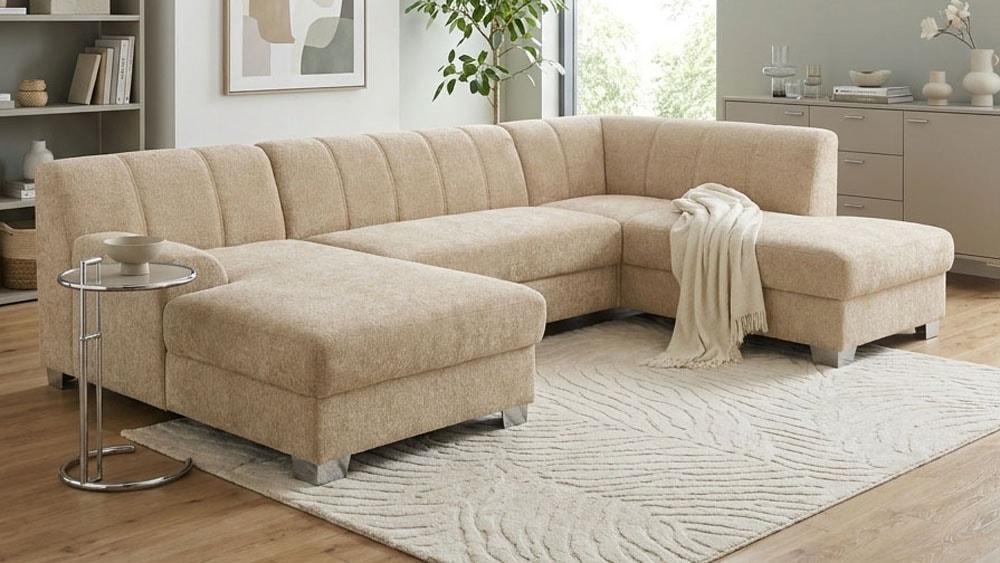 OTTO home "Lolland 296 x 195 cm, modern, mit Steppungen, mittelfester Sitz" mit Schlaffunktion, U-Form, aus Pet Friendly Bezug