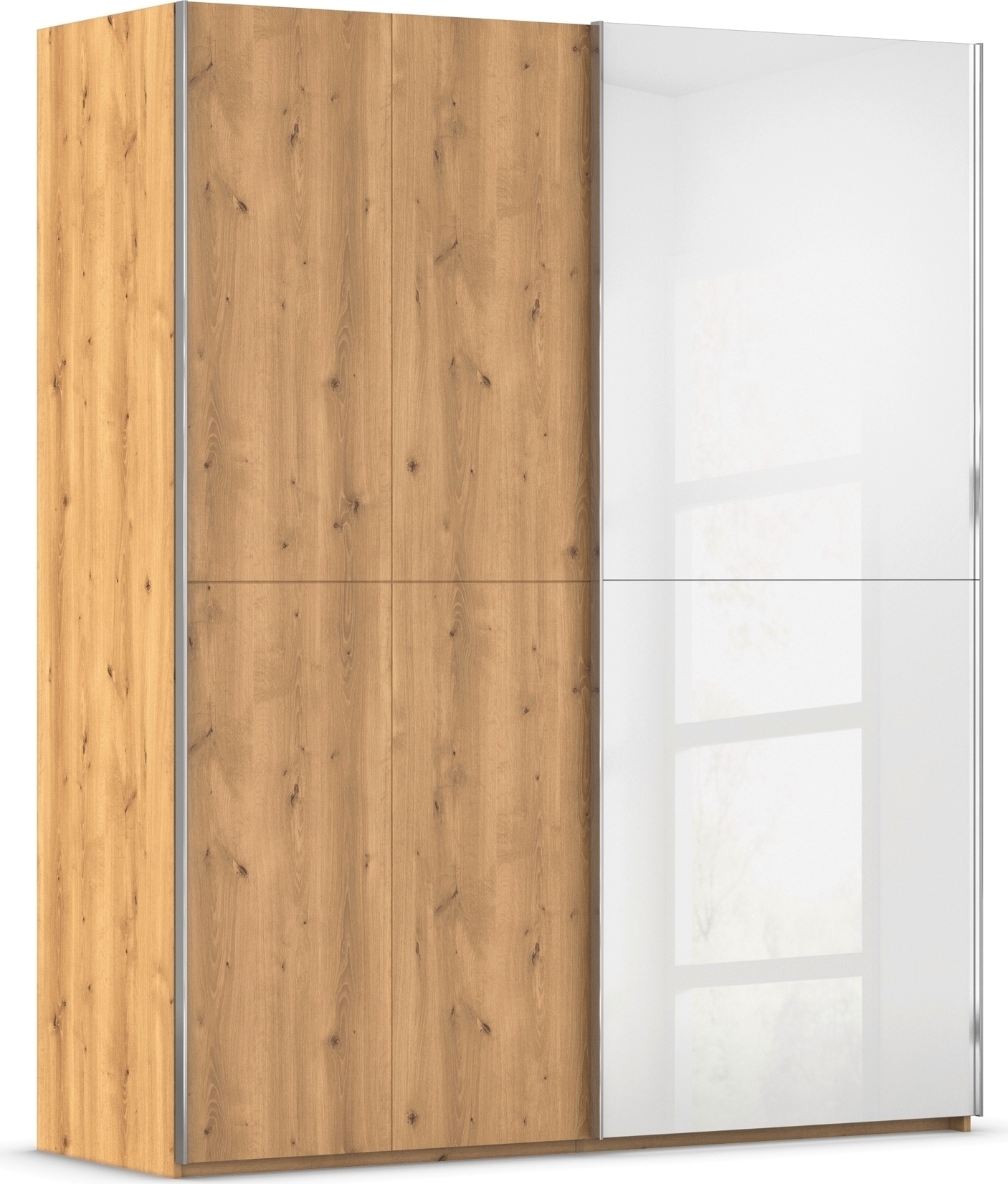 rauch Schwebetürenschrank "Kleiderschrank Schrank Garderobe Schlafzimmerschrank SCALE-WOOD" edle geteilte Front in massiver Asteiche mit Glastüren MADE IN GERMANY