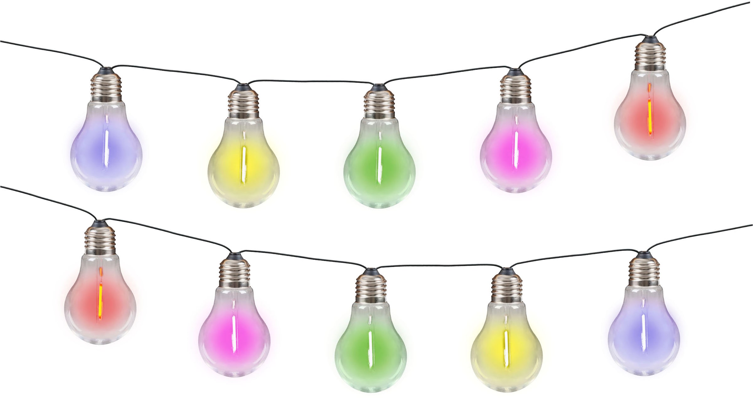 näve LED-Lichterkette »Linda«, 10 St.-flammig, Solar, 10 Glühbirnen klar, RGB-LED, Dämmerungssensor, Zuleitung 180cm