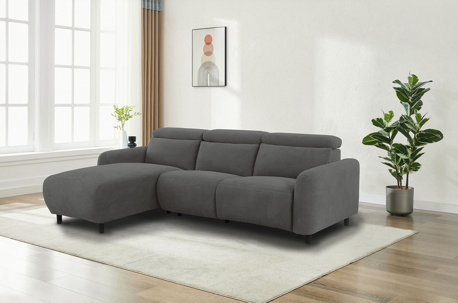 OTTO home Ecksofa »SKAANE in Cord, L-Form, 274 cm, manuelle u. elektrische Relaxfunktion,« rundes Design, Kopfteilverstellung, Federkernpolsterung