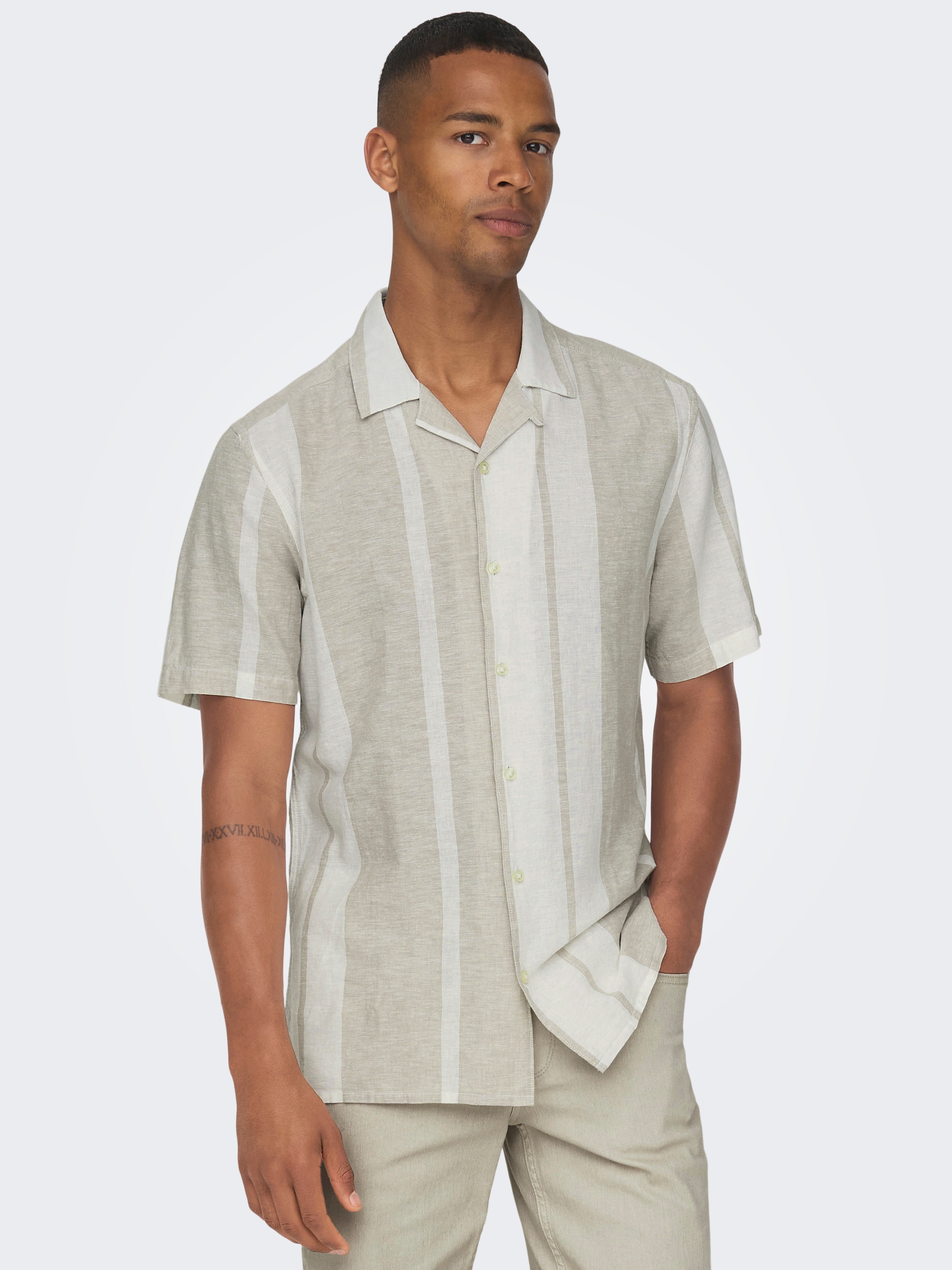 ONLY & SONS Kurzarmhemd »ONSCAIDEN SS STRIPE LINEN RESORT NOOS«