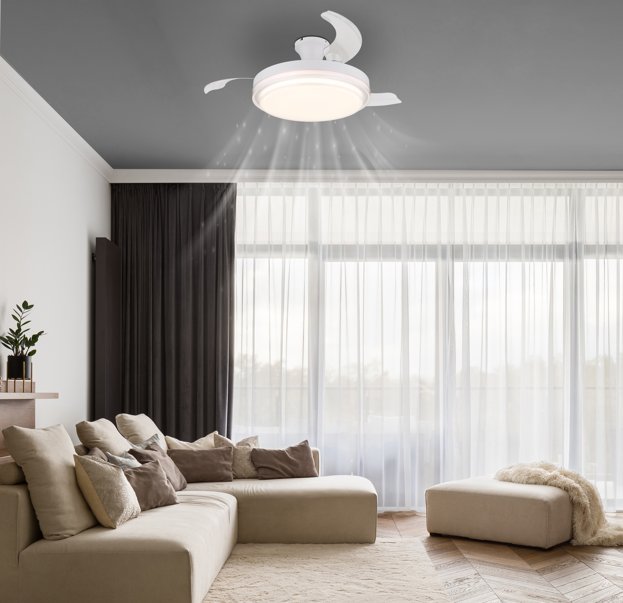 GLOBO LIGHTING Deckenleuchte »BELIZ«, Leuchtmittel LED-Modul | LED fest integriert, Ventilator / Schlafzimmer / Wohnbereich / Büro / weiß / 3 Flügel