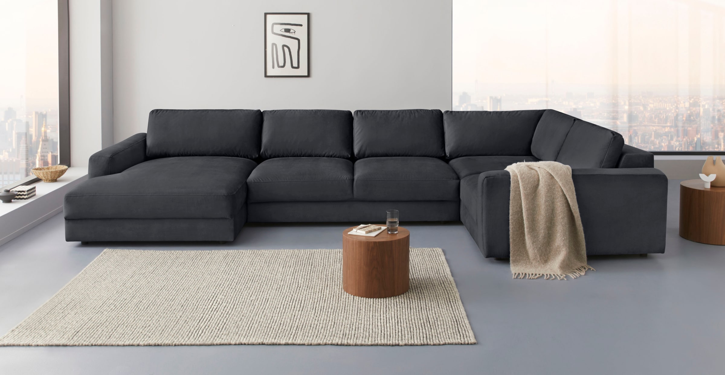 Home affaire Wohnlandschaft "Bloomfield, Mega Polsterprogramm, Breite 405cm, viel Platz, U-Form" mit extra tiefer Sitzfläche, wahlweise mit Sitztiefenverstellung