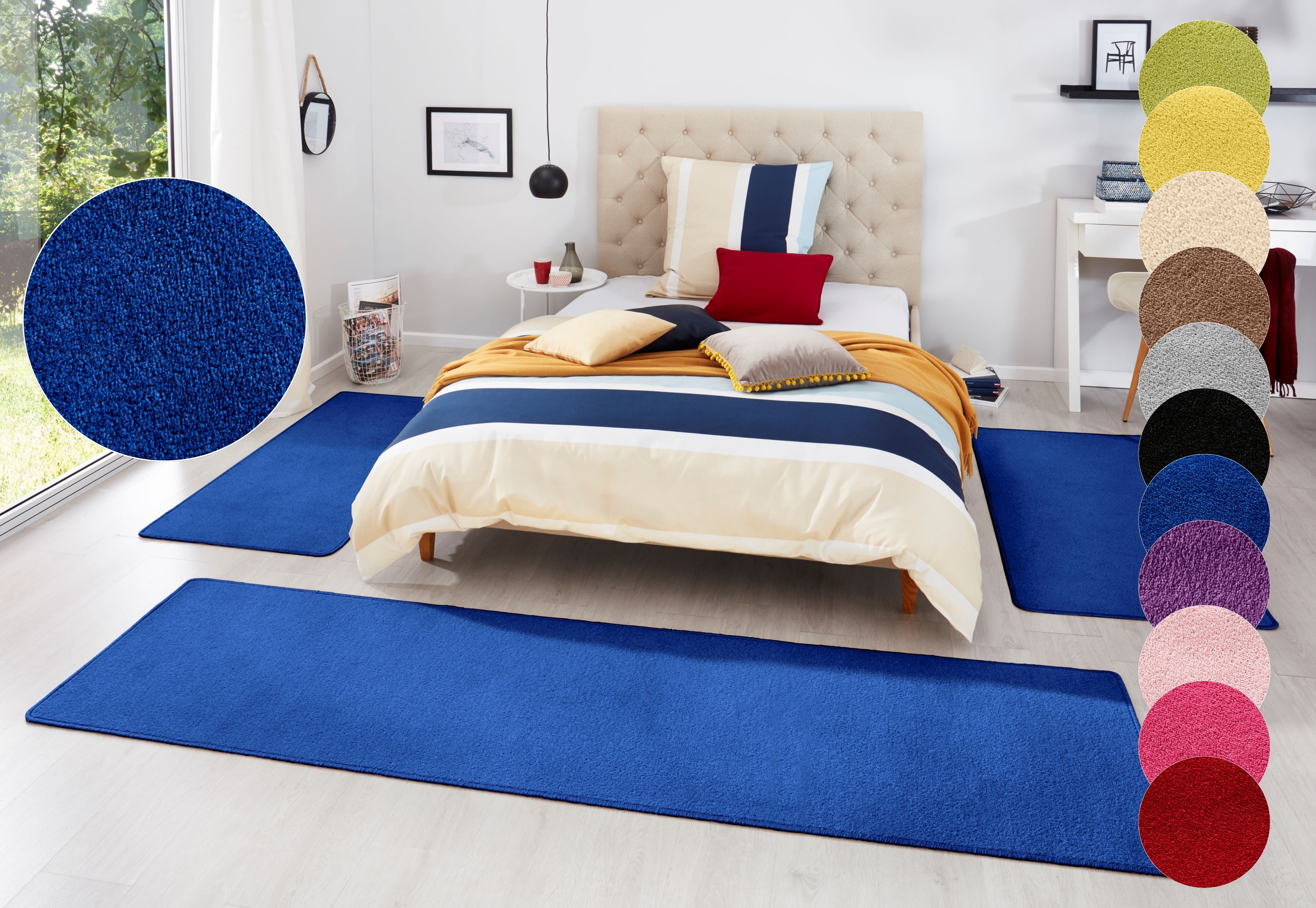 Bettumrandung HANSE HOME, H:7mm, blau, Obermaterial: 100% Polypropylen, Schlafzimmer, Bettumrandungen, "Fancy", Unifarben, Bettvorleger, 3-teiliges