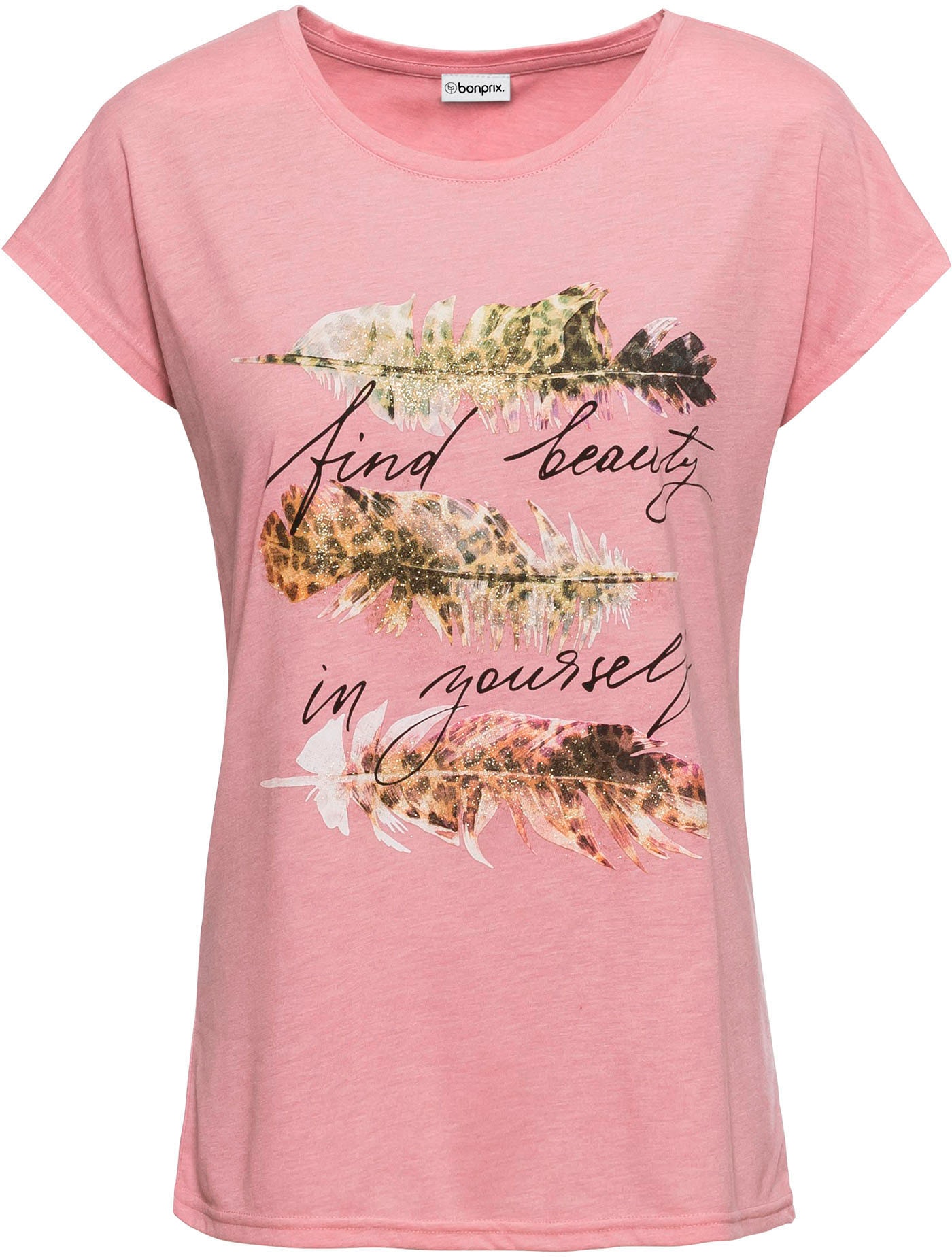 bonprix T-Shirt »T-Shirt mit Glitzerdruck« schmale Passform, Kurzarm, mit Glitzerdruck