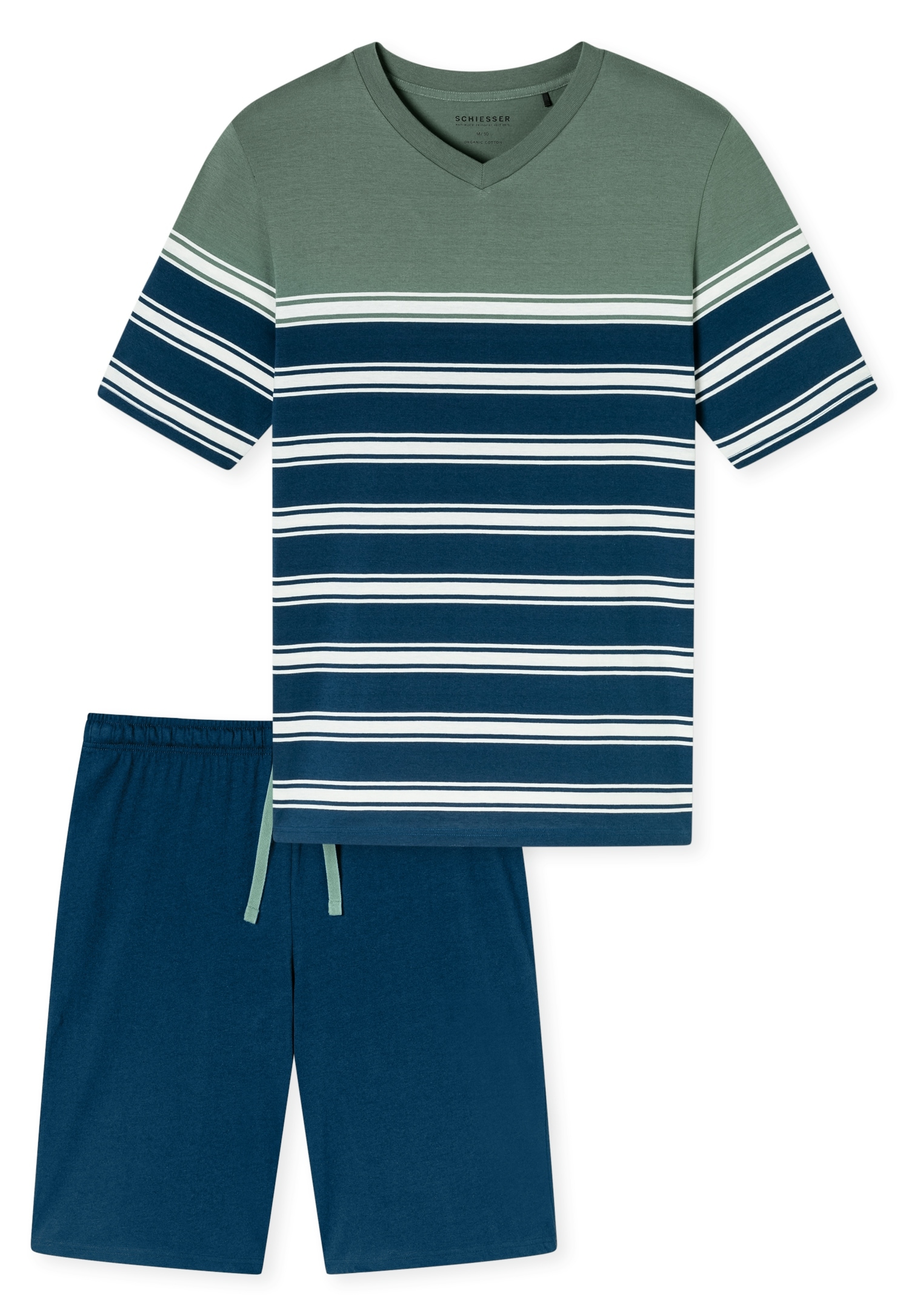 Schiesser Shorty »"Casual Nightwear"«, (2 tlg.), Shirt mit V-Ausschnitt und platzierten Ringeln
