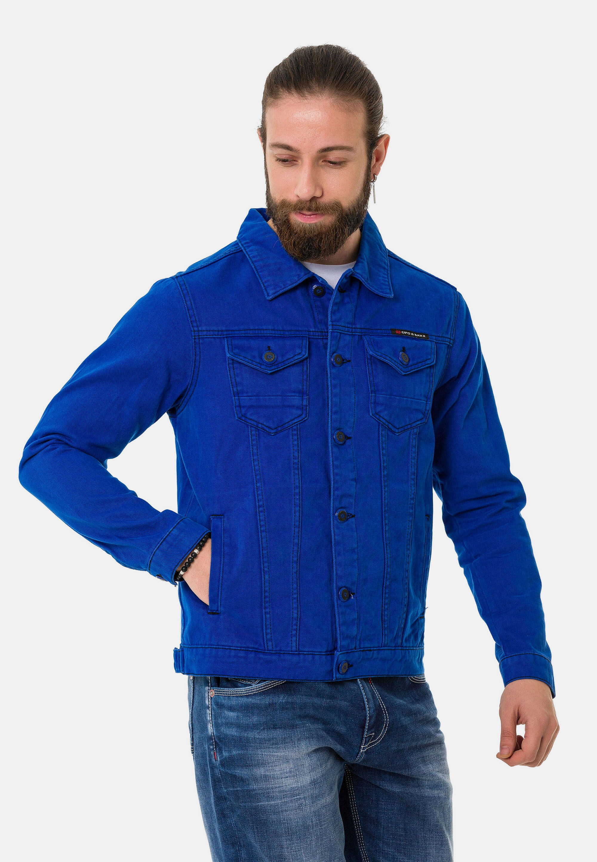 Cipo & Baxx Jeansjacke »CJ289« ohne Kapuze mit Knopfleiste