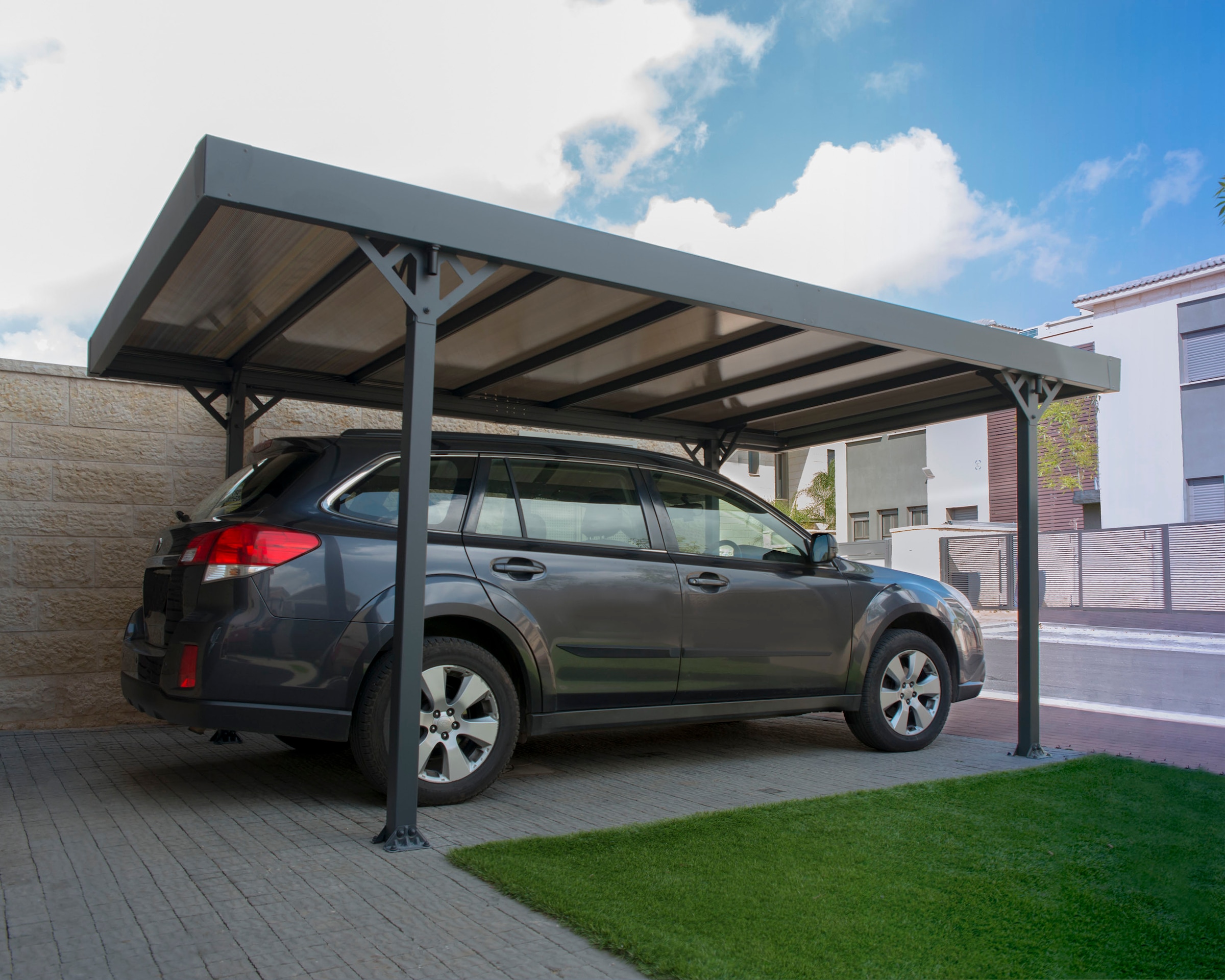 Palram - Canopia Einzelcarport »Palma 5000«, Aluminium, 263 cm, Grau, inkl. Regenrinnen und Bodenverankerungen