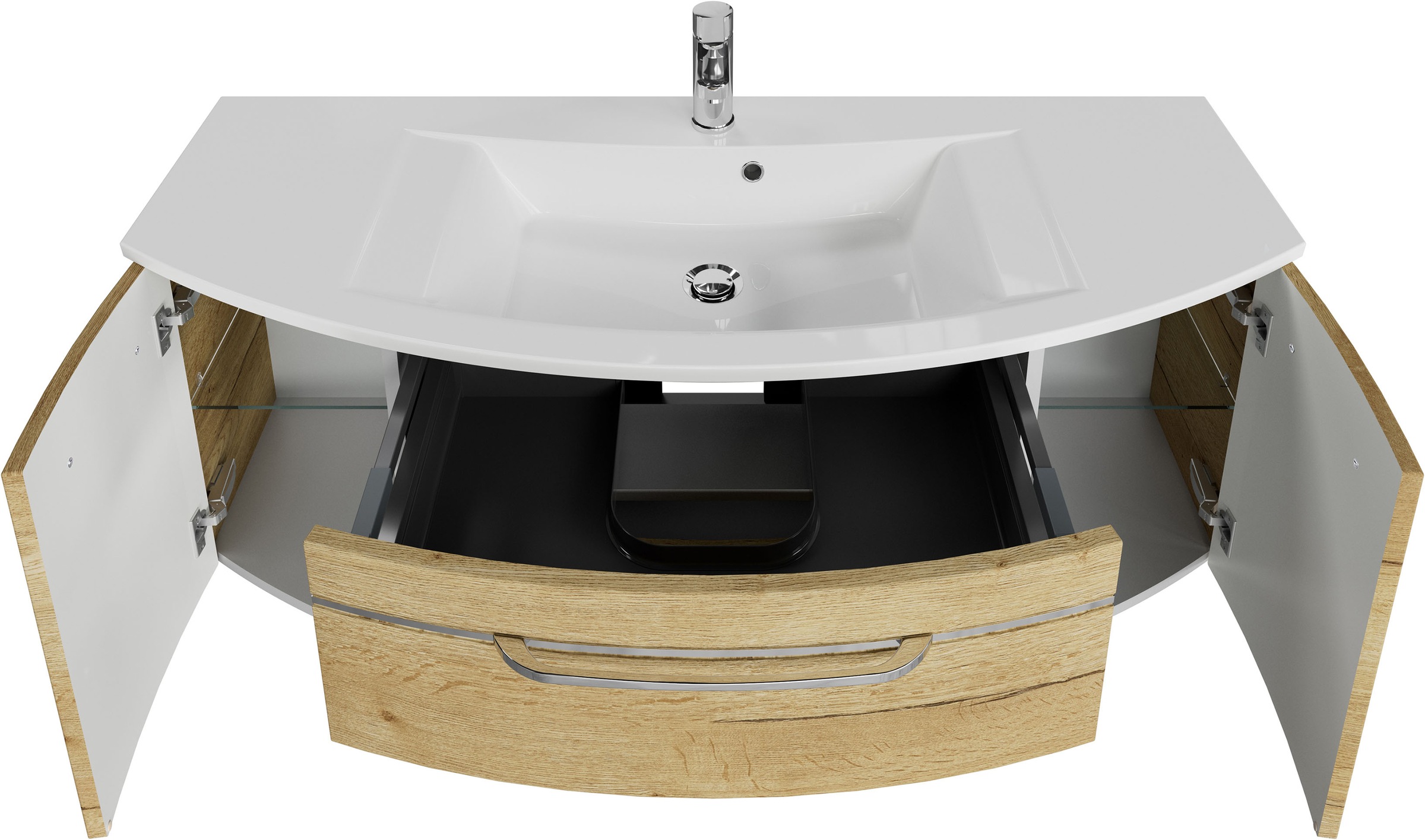 Saphir Badmöbel-Set »Serie 7045 2-teilig Mineralmarmor-Waschtisch mit LED-Spiegelschrank«, (Set, 2 St.), Badezimmer-Set 133,2 cm breit, inkl. Türdämpfer, 5 Türen, 2 Schubladen
