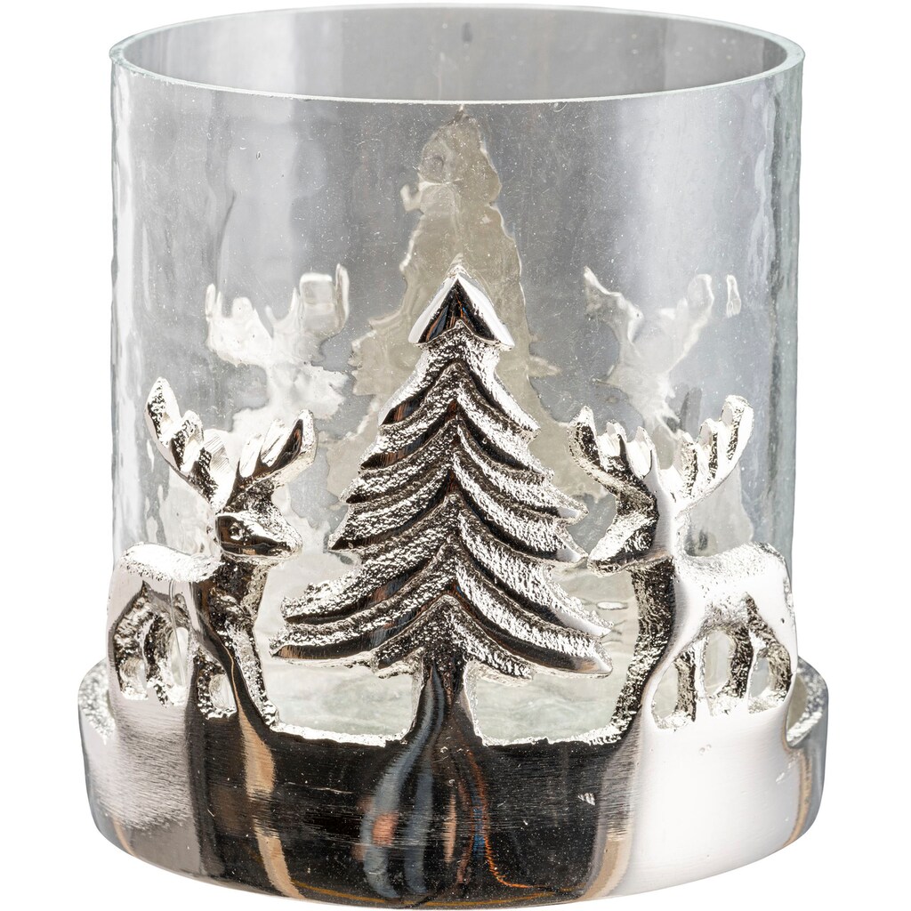 Creativ home Windlicht »Kerzenhalter Weihnachtslandschaft, mit Baum und Reh«, (Set, 2 St.)