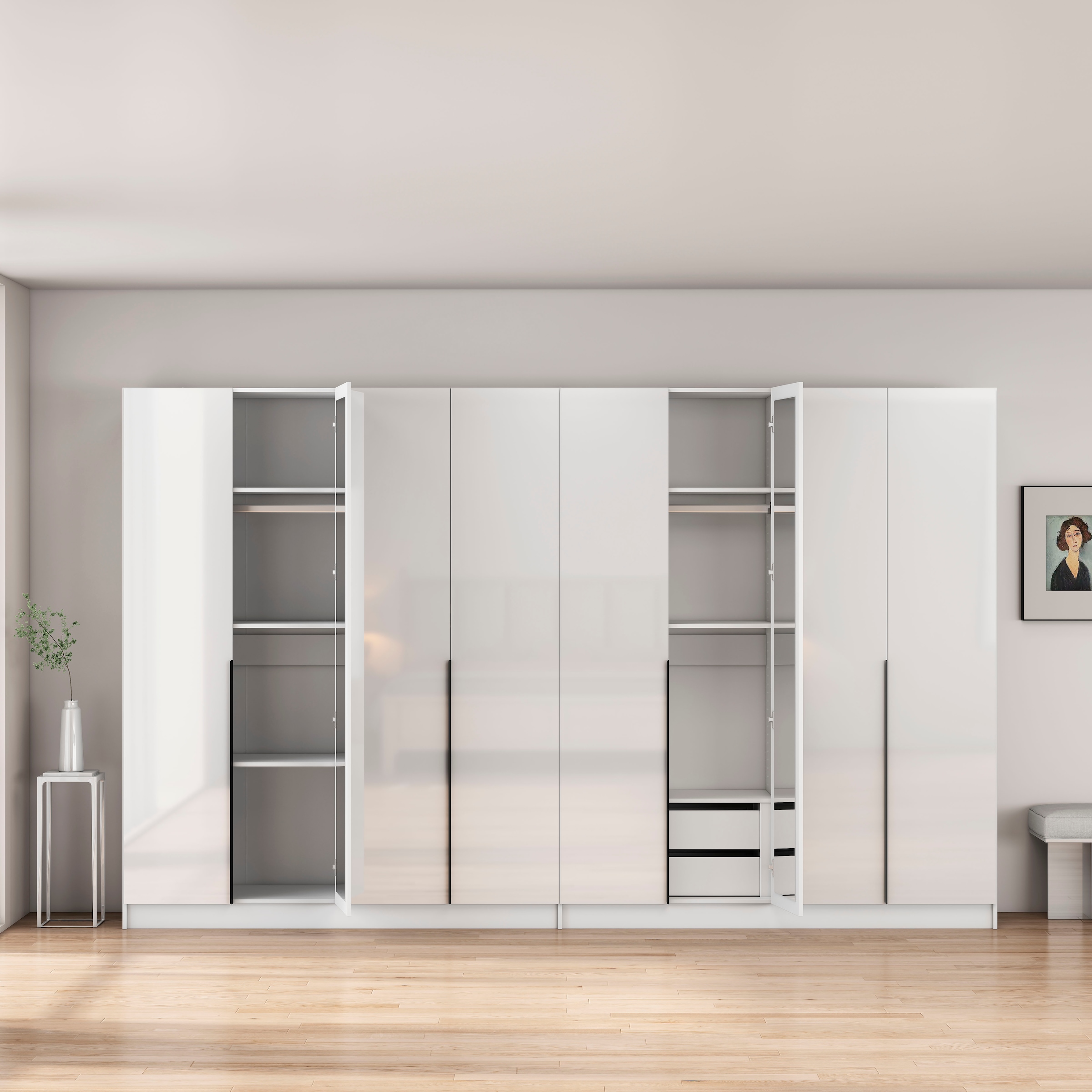 OTTO home Kleiderschrank »Annor Schlafzimmerschrank Breite 323 cm hochglanz Schrank Garderobe« Drehtürenschrank mit perfekter Innenausstattung - elegante Türgriffe