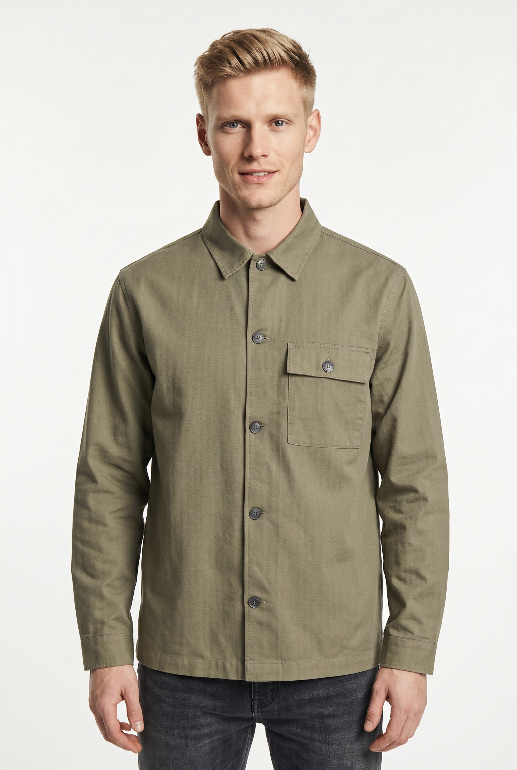 Jack & Jones Langarmhemd "JPRBLATYLER HERRINGBONE L/S OVERSHIRT" mit Brust Tasche