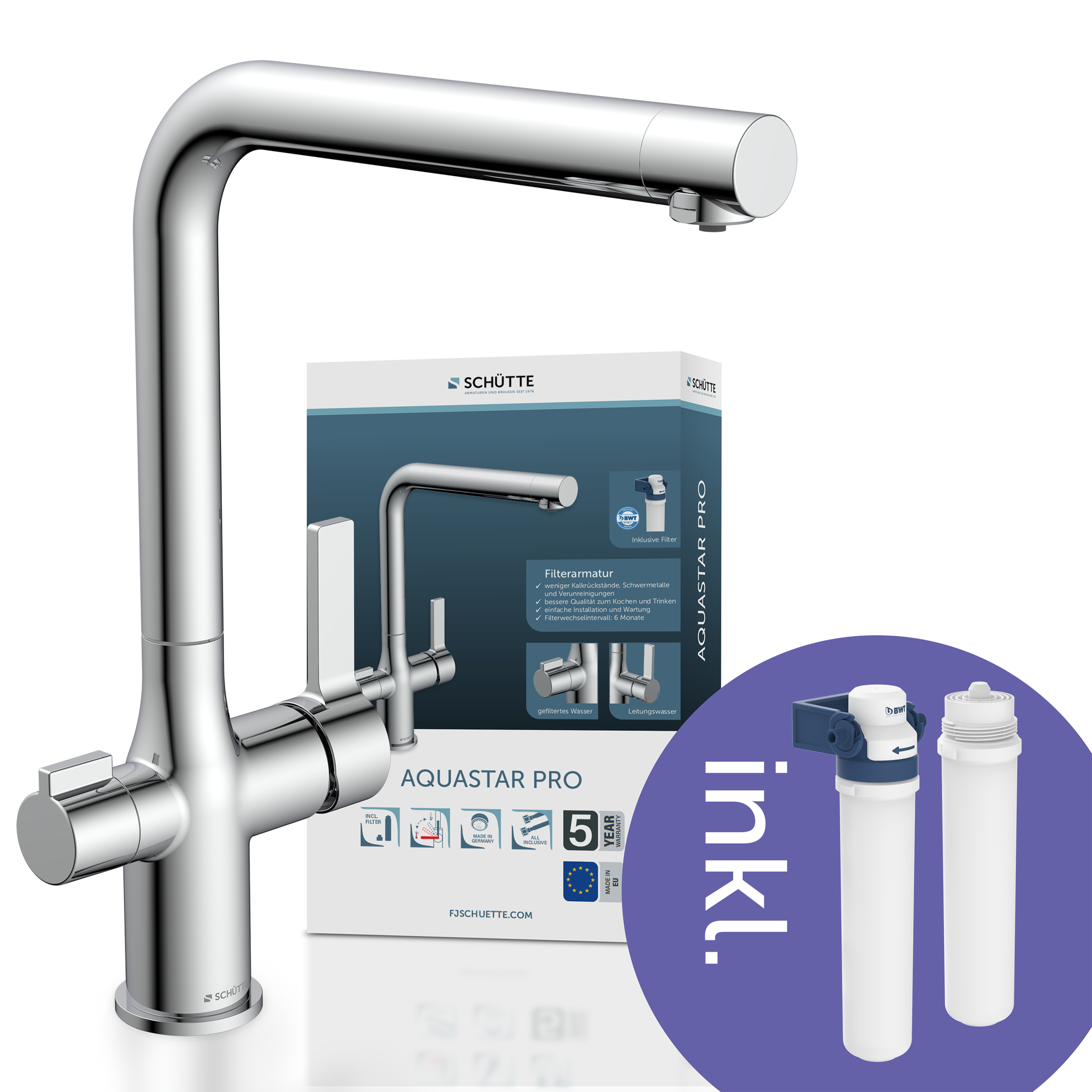 Schütte Spültischarmatur "AQUASTAR PRO" mit Filtersystem für Trinkwasser, praktische Cold-Start-Funktion