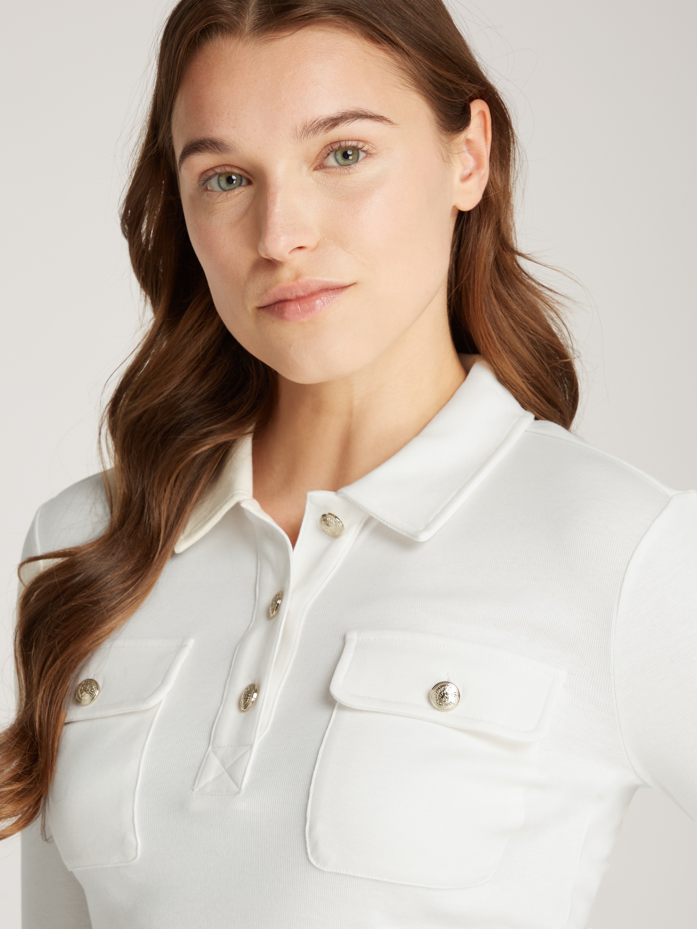 Thumbnail - Tommy Hilfiger "SLIM GOLD BTN POLO LS" mit Brusttaschen, goldfarbenen Knöpfen