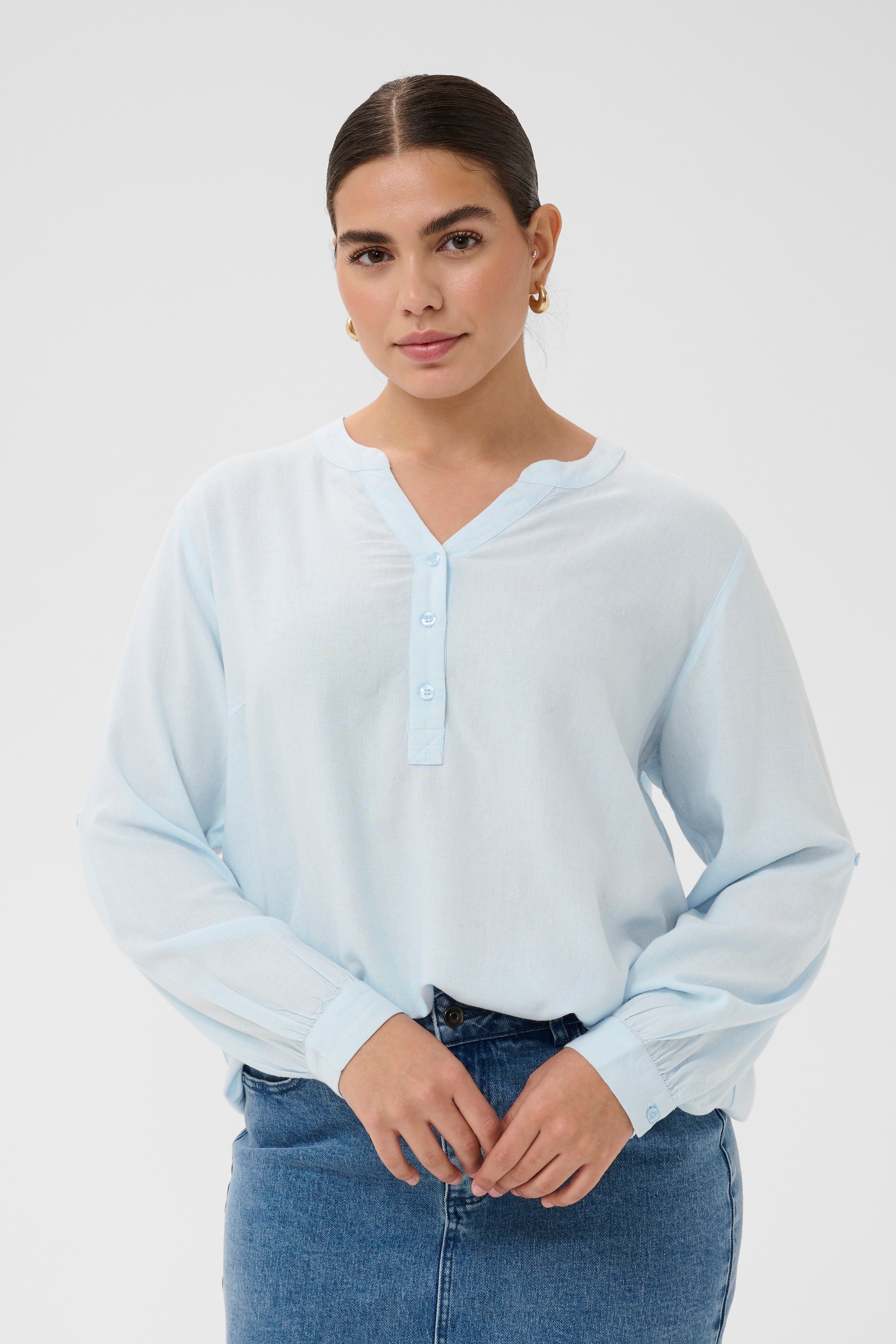 KAFFE Curve Langarmbluse »Damen Bluse langarm KCmille«