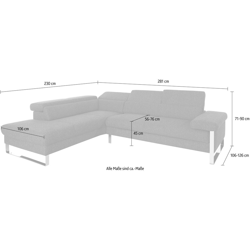 W.SCHILLIG Ecksofa »finn«, German Design Award 2016, Fußgestell Chrom glänzend, Breite 281 cm