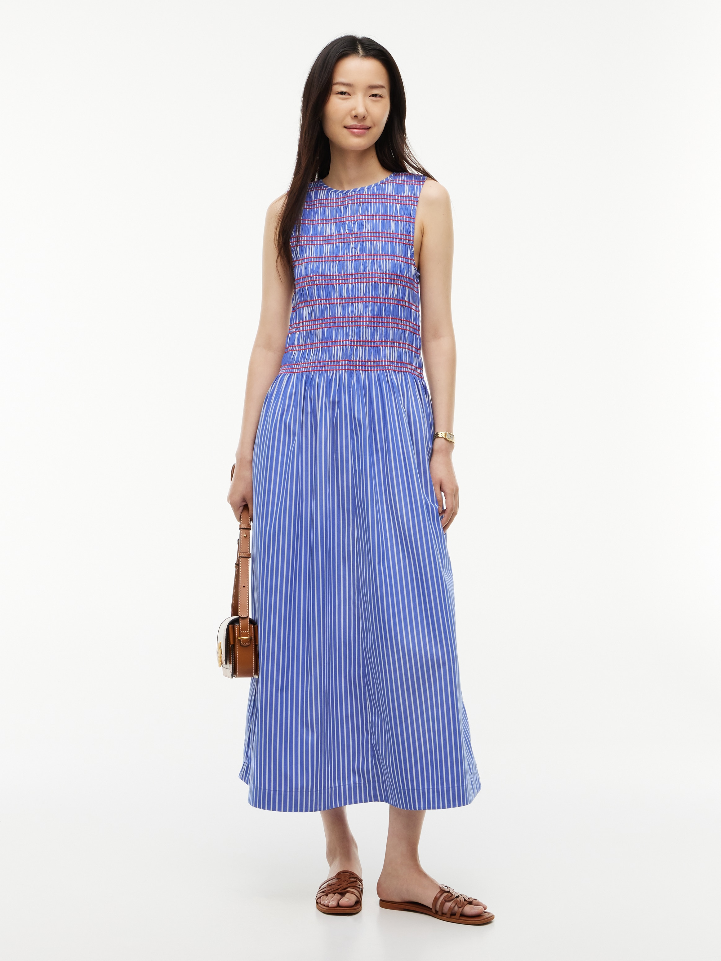 Tommy Hilfiger Smokkleid »SMOCKING STRIPE NS MIDI DRESS« Ohne Tasche Baumwolle, wadenlang, gesmoktes Oberteil