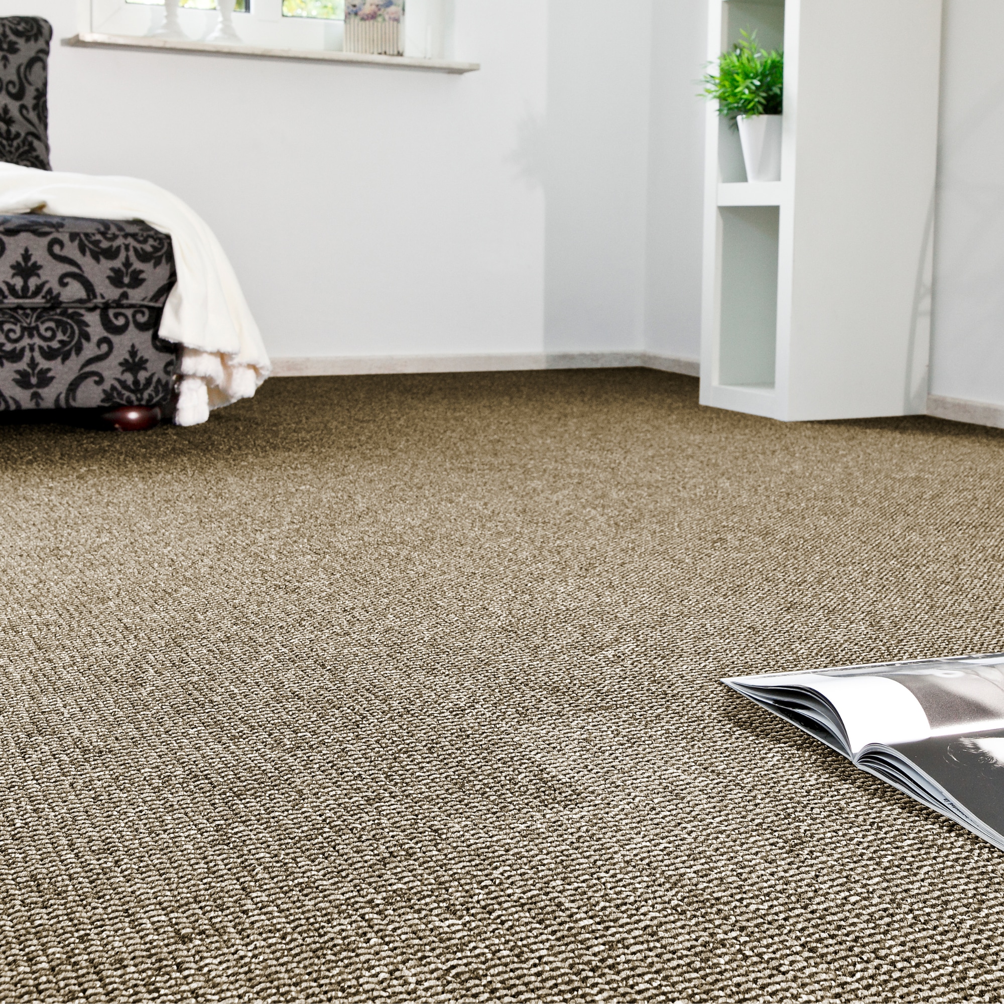 ANDIAMO Teppichboden "Joe, Schlinge, Made in Netherlands", B : 400cm 1 Stk., 8mm, L: 1.400cm, braun, Schlafzimmer, Teppiche, Breite 400 cm, meliert,