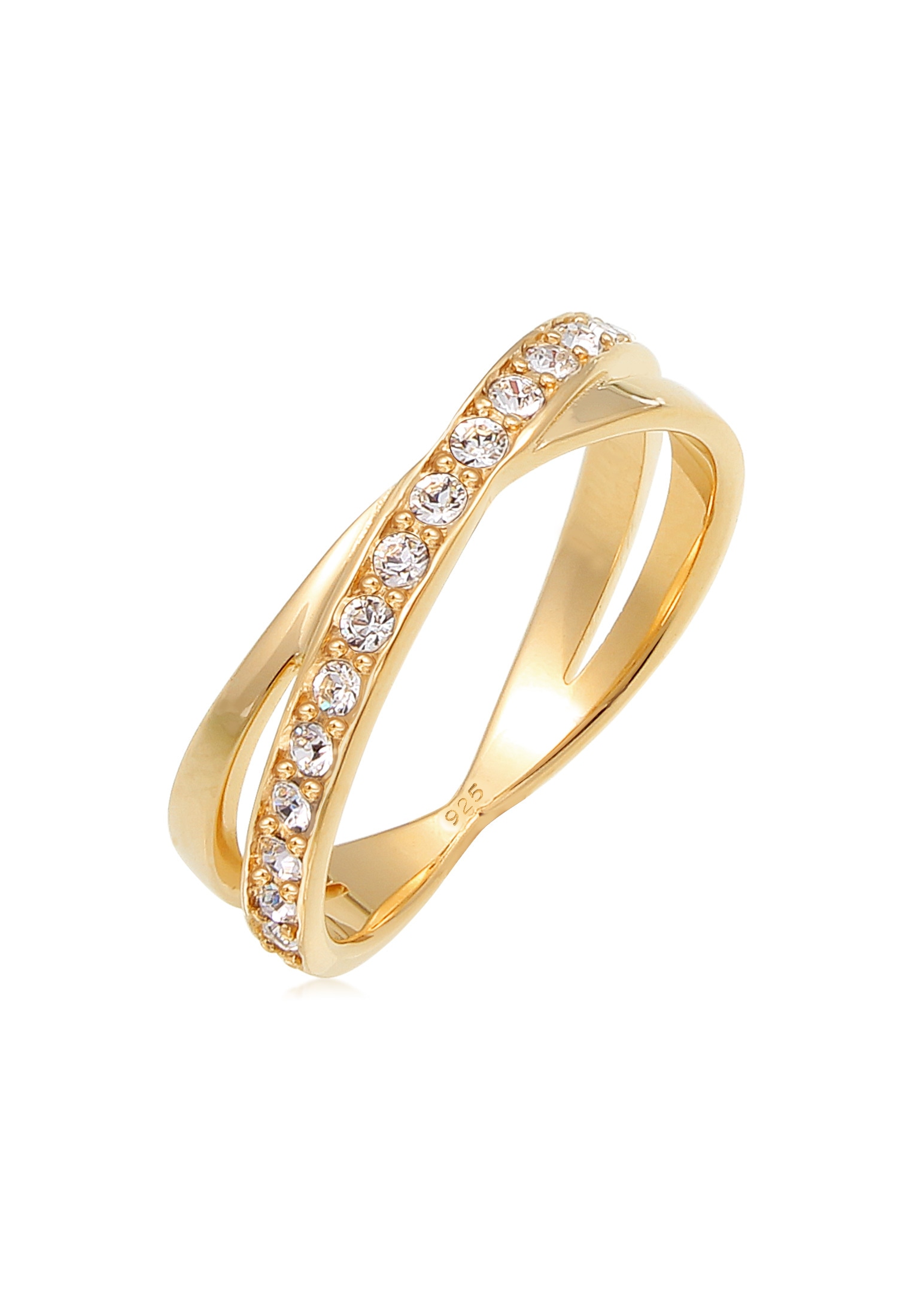"Silberring ELLI ""Ring Neuheit Wickelring Kristalle 925 Silber"" Gr. 52, gold, Fingerringe, Damen, 52, Silber 925 (Sterlingsilber), Silberring"
