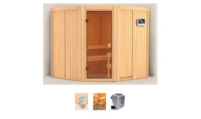 welltime Sauna »Kadira«, (Set), 9-kW-Bio-Ofen mit ext. Steuerung, mit 6-tlg. Zubehörset kaufen
