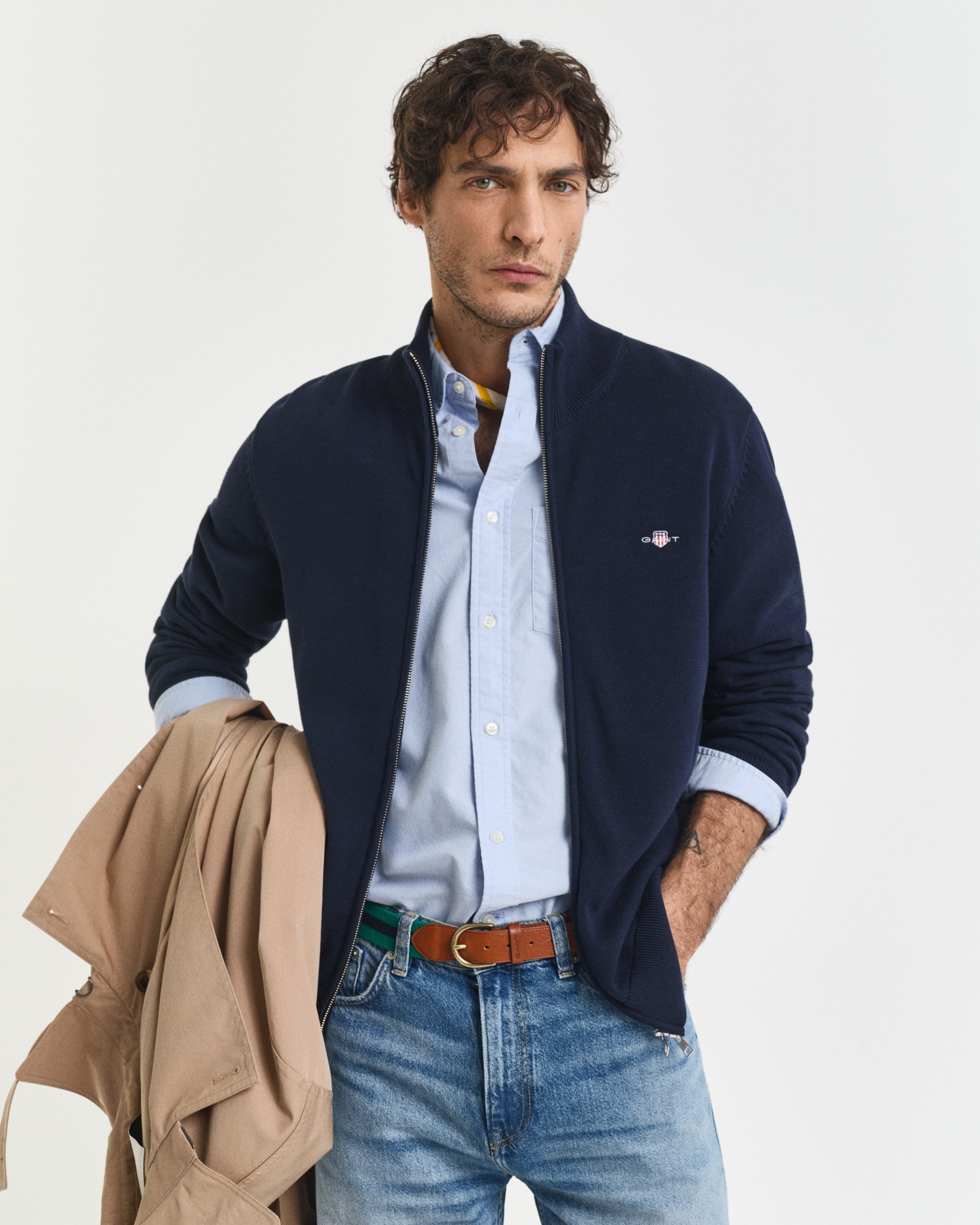 Gant Cardigan »CASUAL COTTON ZIP CARDIGAN«, Mit Rippbündchen an Stehkragen, Ärmeln und Saum