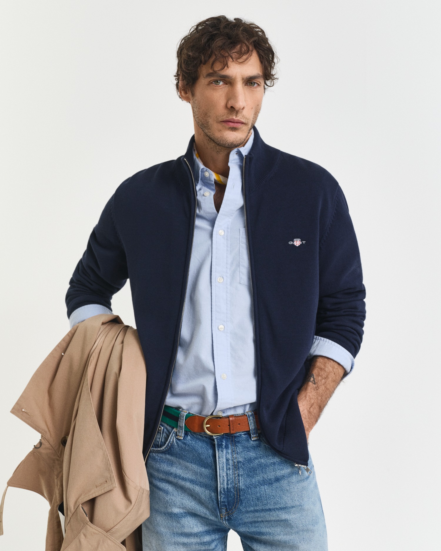 Gant Cardigan "CASUAL COTTON ZIP CARDIGAN", Mit Rippbündchen an Stehkragen, günstig online kaufen