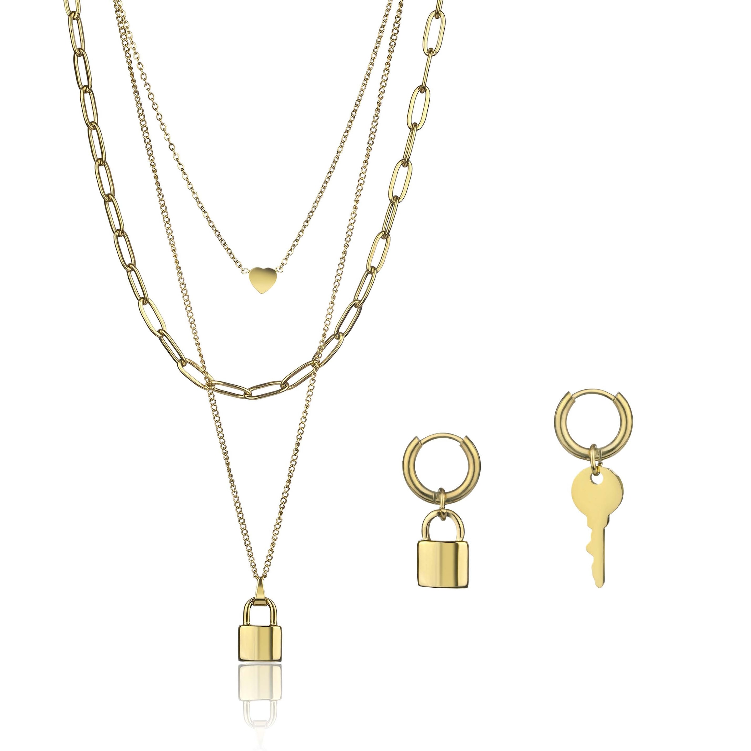 Ohrring und Ketten Set MARC LAUDER "MS003G", gold, Schmuck_Sets, Damen, 40-45cm, Edelstahl, 40-45cm