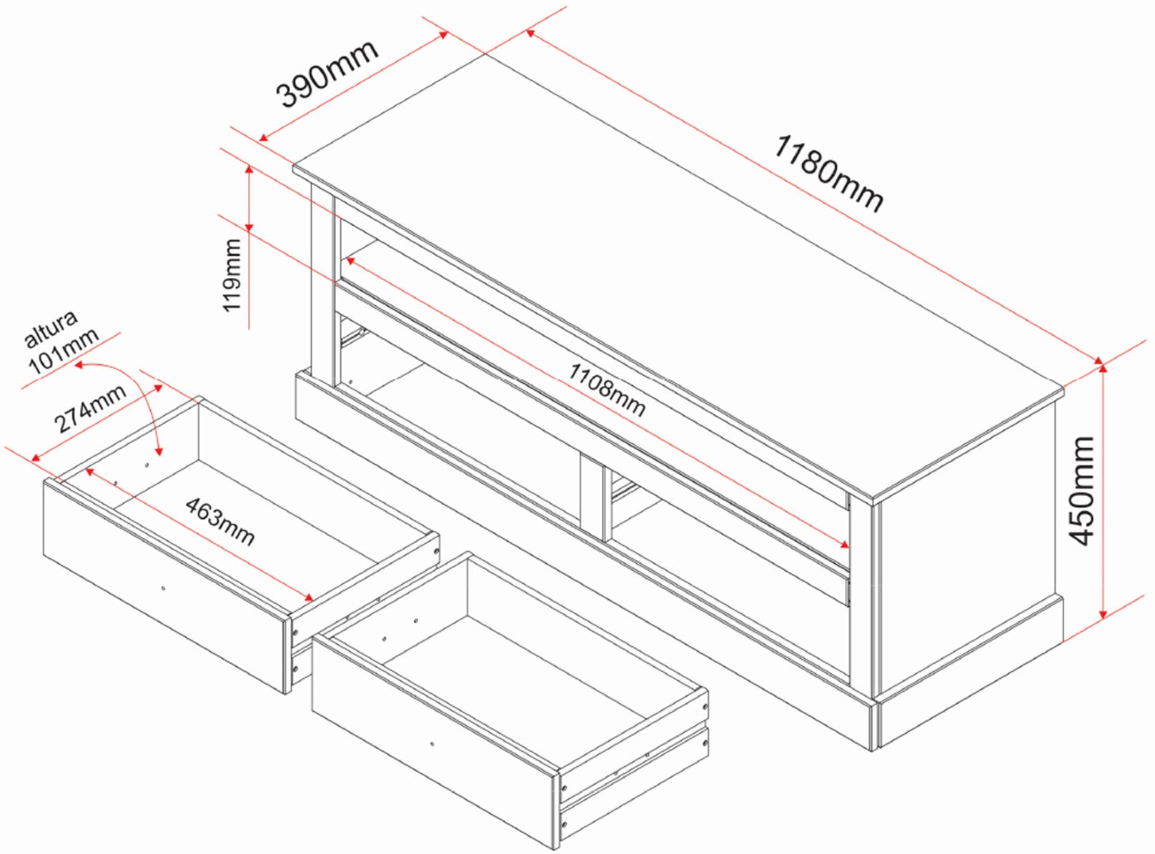 Inter Link TV-Schrank »TV Möbel Provence« 1 Stk. tlg. Kiefer Massiv, Stauraum, BxTxH: ca. 118 x 39 x 45 cm