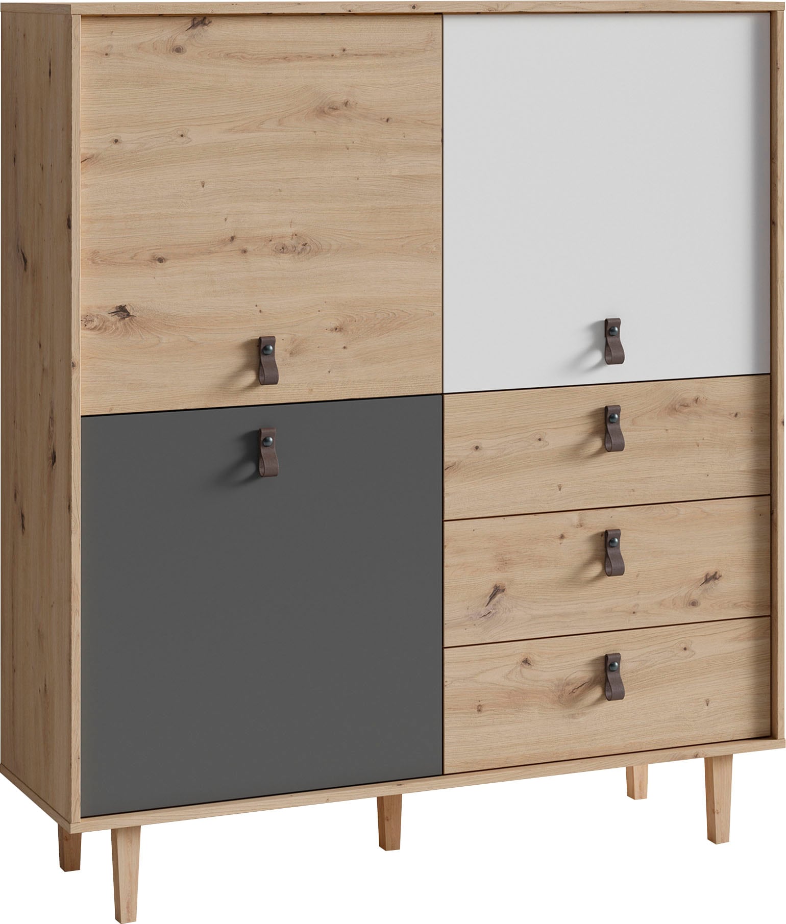 byLIVING Highboard »Bill«, Breite 120 cm, Höhe 135 cm, Füße aus Eiche Massivholz