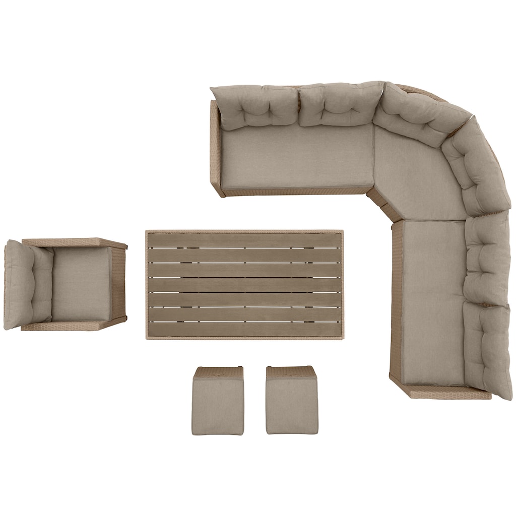 KONIFERA Gartenlounge-Set »Keros Premium«, (Set, 20 tlg., 2x 2er Sofa, 1x Ecke, 1x Sessel, 2x Hocker, 1x Tisch 145x75x67,5cm)