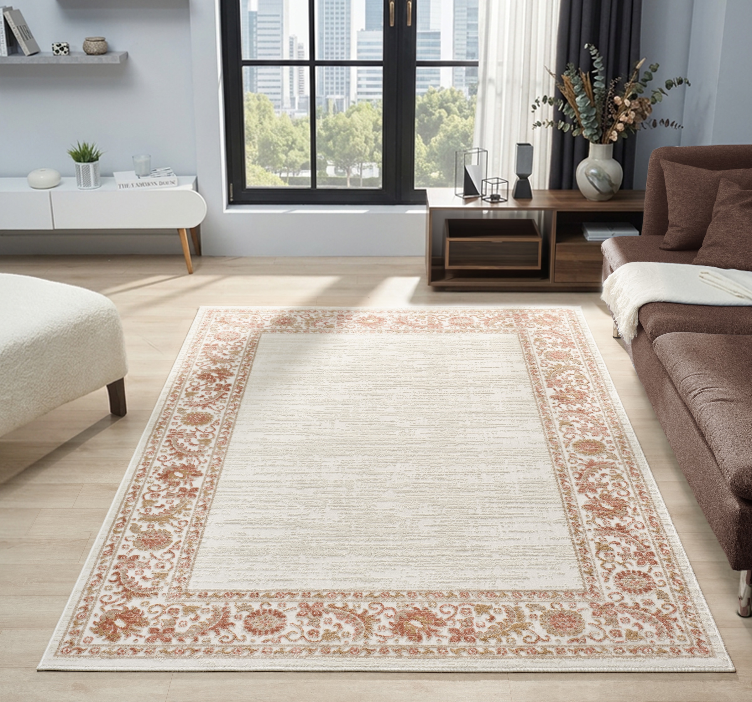 OTTO home Teppich »Fennia, Blumen-Motiv« rechteckig 7 mm Höhe Bordüre, Floral, meliert, Wohnzimmer, Schlafzimmer, Esszimmer
