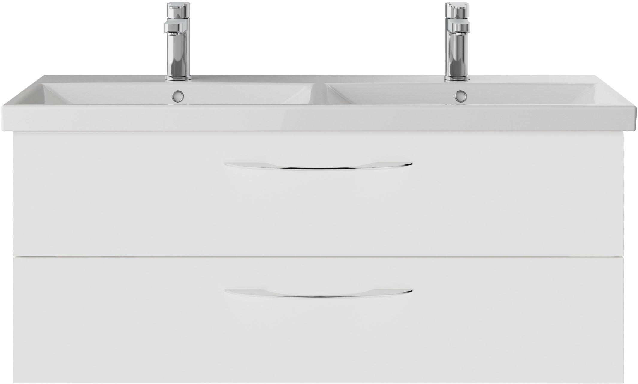 Saphir Badmöbel-Set »Serie 4035 2-teilig, Keramik-Doppelwaschtisch mit LED-Spiegelschrank«, (Set), Doppel-Waschplatz inkl Türdämpfer, 120 cm breit, 2 Schubladen, 3 Türen
