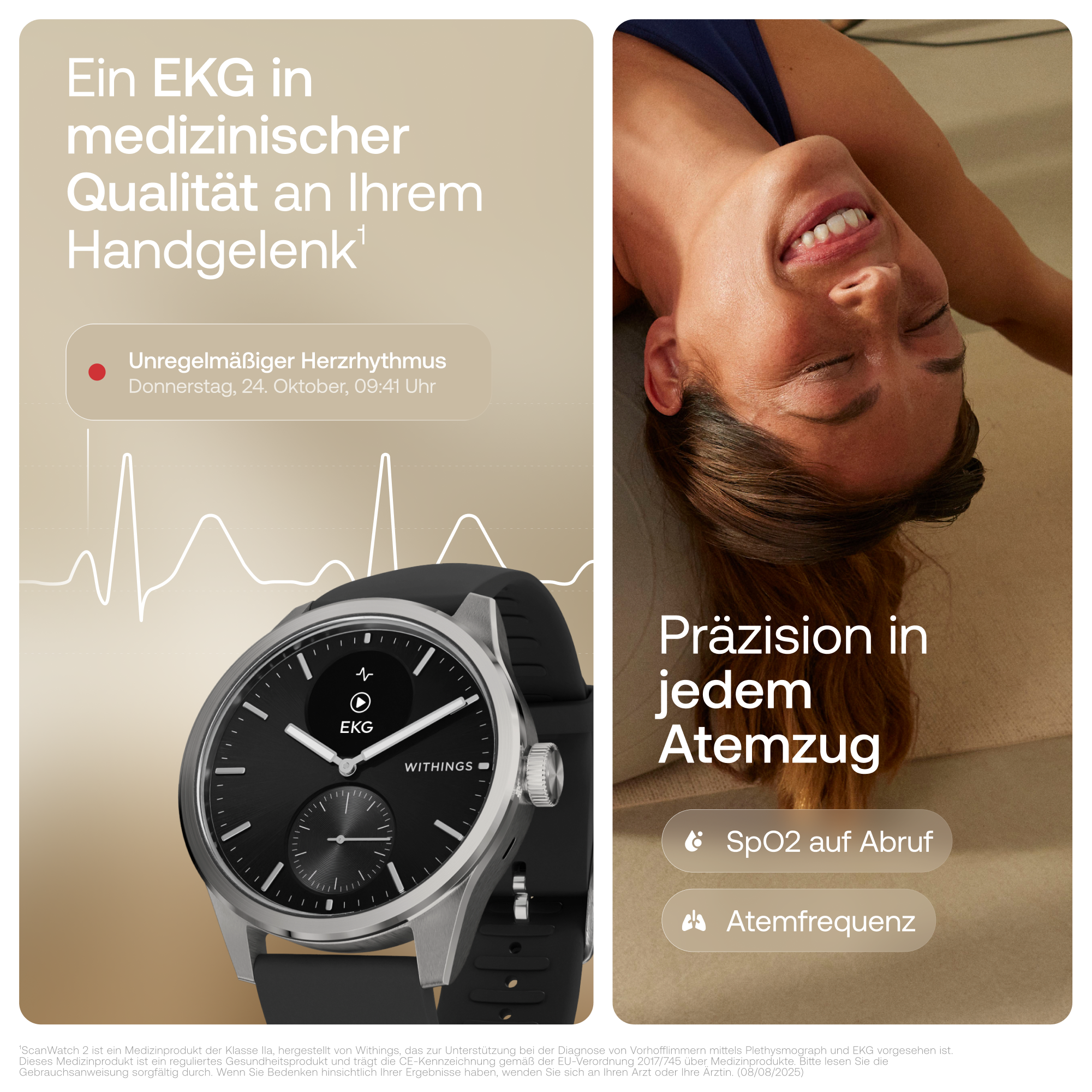 Withings Smartwatch »ScanWatch 2 42mm, hybrid, Akku bis 35 Tage, 50 M Wasserdicht« ( ) HealthSenseOS