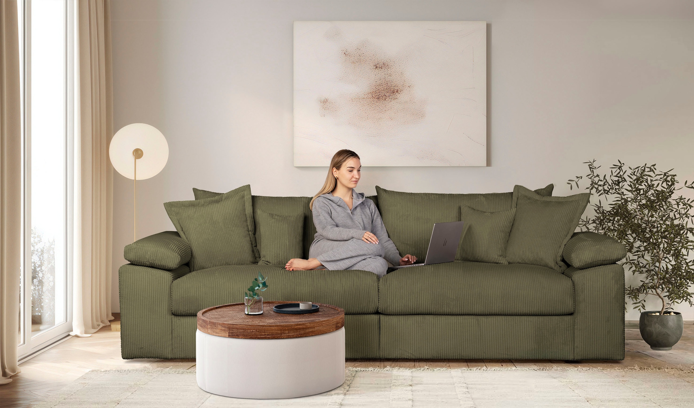OTTO home "Soft&Cosy XL, B: 246 cm - OTTO. Verlässliche Qualität." Mega-Sofa, Cord oder Chenille-Struktur, mit Federkern & 4 Zierkissen