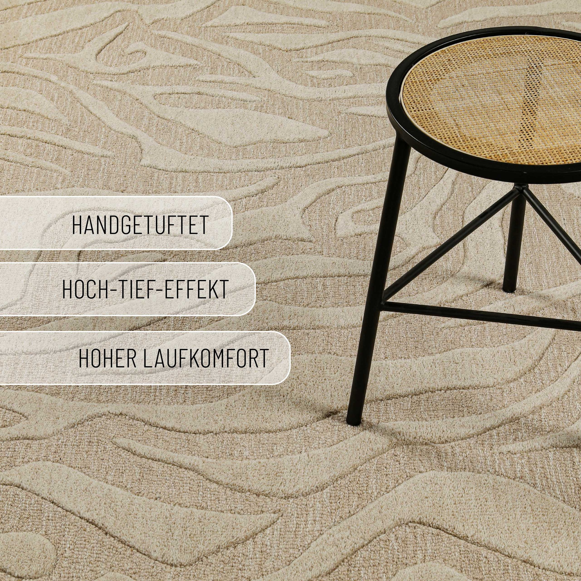 Teppich WECON HOME "Lior", beige, B:110cm H:10mm L:170cm, Schurwolle, Teppiche, Teppich, Wollteppich, abstrakt, hochwertig, handgetuftet, robust, modern 3
