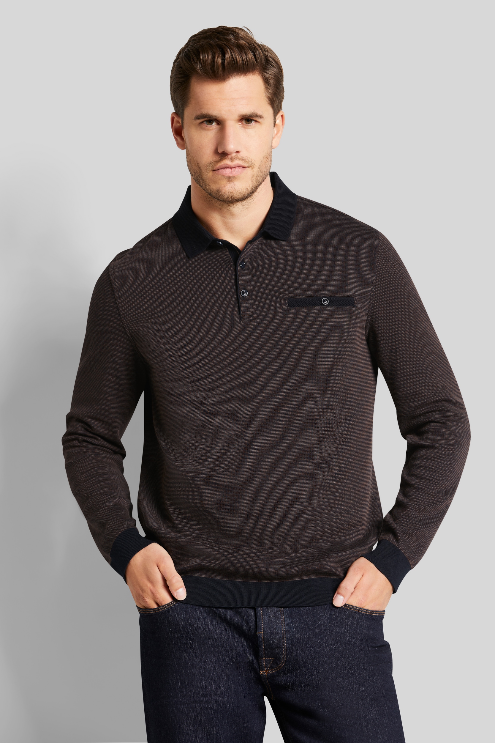 bugatti Langarm-Poloshirt, in 2-tone-Optik