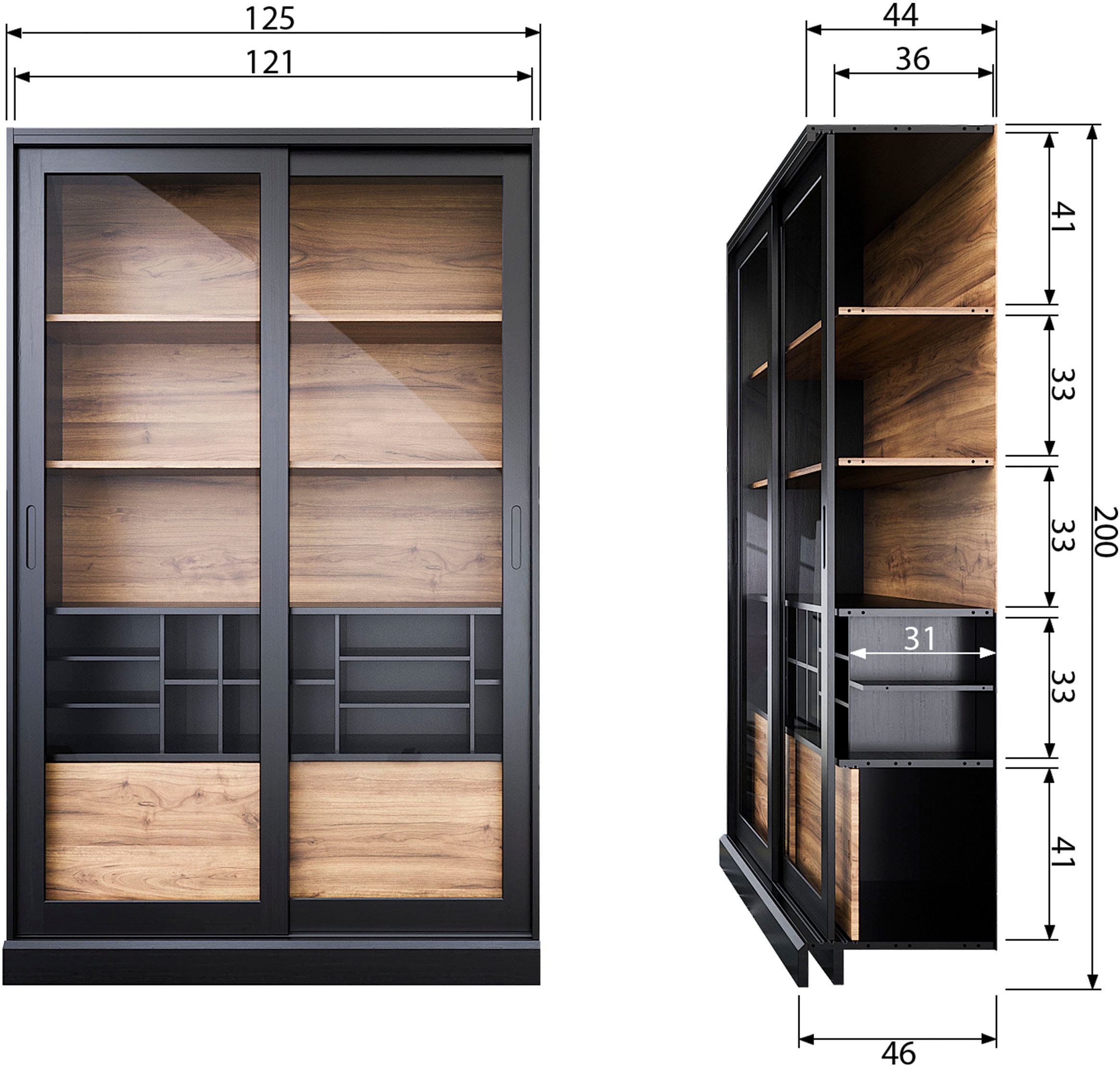 WOOOD Vitrine »James«, mit Glas, viel Stauraum, H 200 cm x B 125 cm