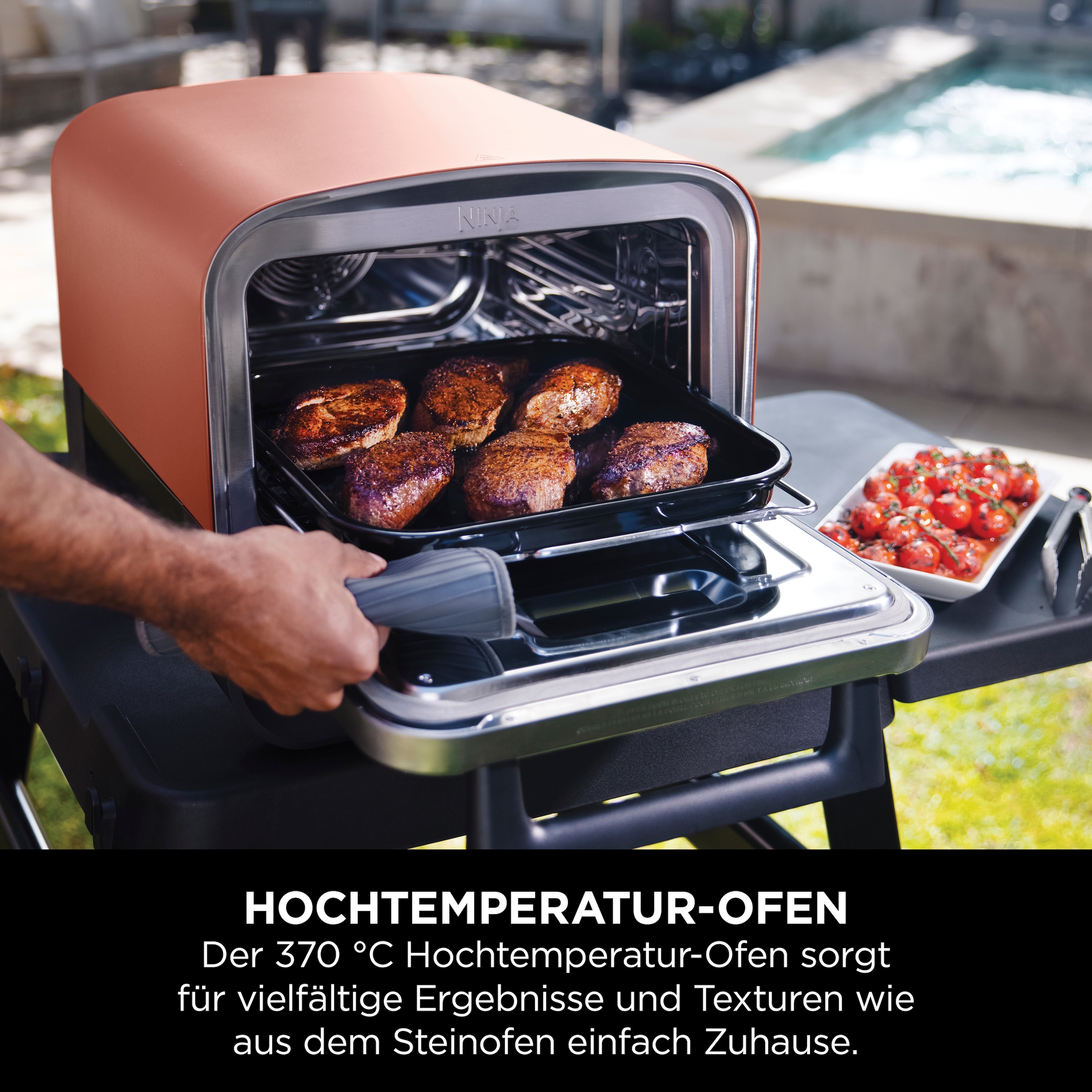 NINJA Multiofen »OO101EU, Elektrischer Outdoor Pizzaofen und Smoker, 8-in-1: Pizza«, Schmoren, Max Roast, Grillen, Backen/Rösten, Smoken, Dörren&Warmhalten