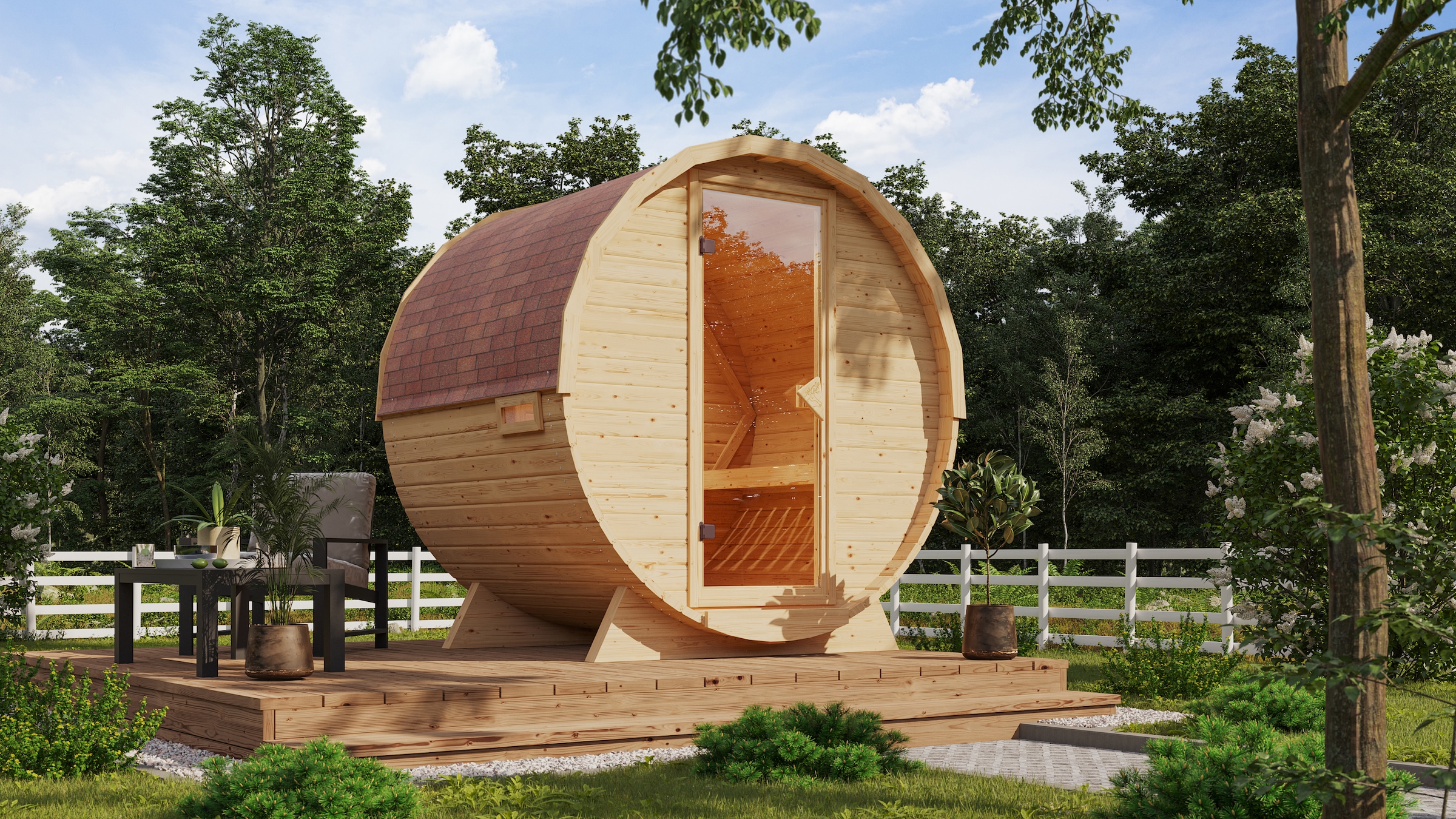 KONIFERA Fasssauna "Lathy L" Plug&Play Saunaofen mit Steuerung 3,6 kW inkl. 18 Kilo Steinen