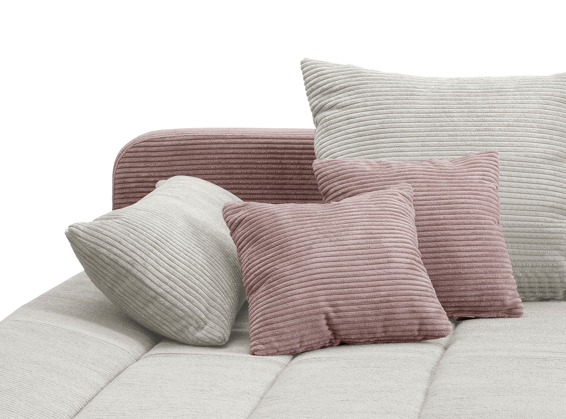 Ecksofa HOME AFFAIRE "Imola, bequem, aktuelle Steppung im Sitz, L-Form, Breite 270cm", rosa (rosa, silber), B:270cm H:90cm T:170cm, Microfaser PRIMABELLE (100% Polyester) / Struktur (82% Polyester, 9% Viscose, 7% Baumwolle, 2% Nylon);Kunstleder SOFTLUX /  9
