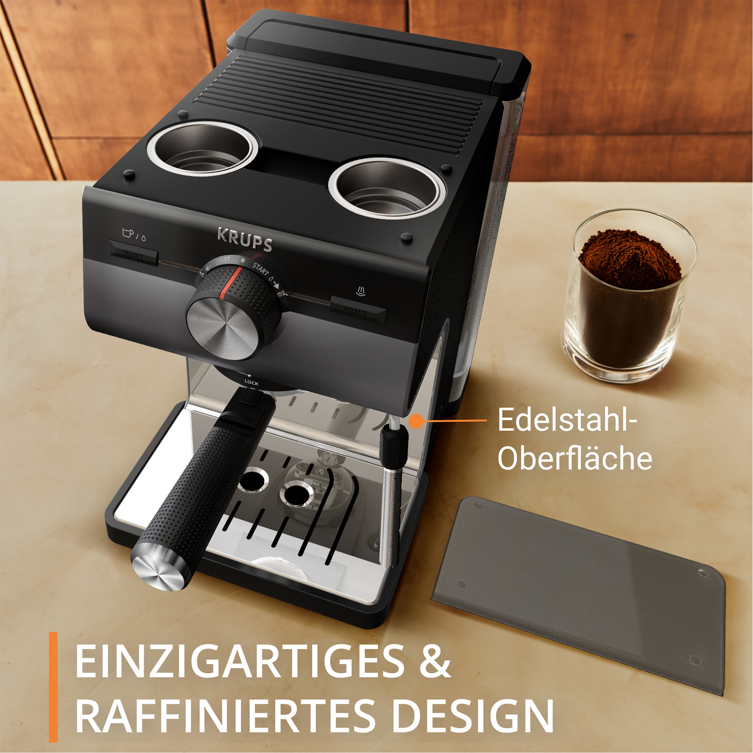 Krups Siebträgermaschine »XP384G Authentic+«, intuitives Bedienfeld, Milch-Aufschäumdüse, 3 Siebeinsätze