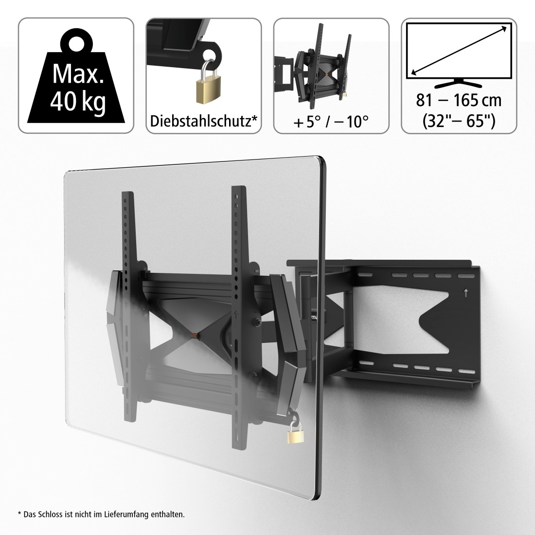 Hama TV-Wandhalterung »Wandhalterung (schwenkbar, neigbar,32"- 65", VESA 400x400)«, bis 165 cm Zoll, mit Diebstahlschutz