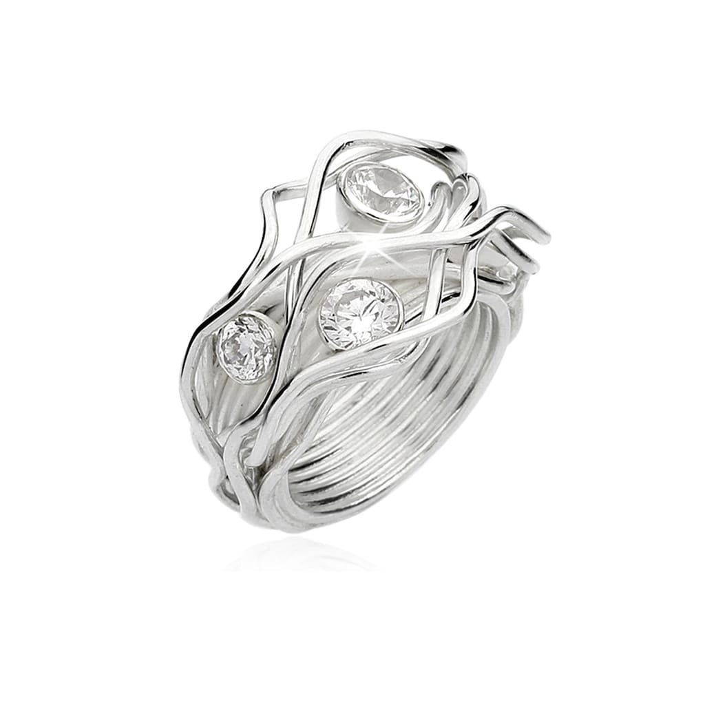 Nenalina Fingerring »Zirkonia Kristalle Gedreht Geschwungen 925 Silber«
