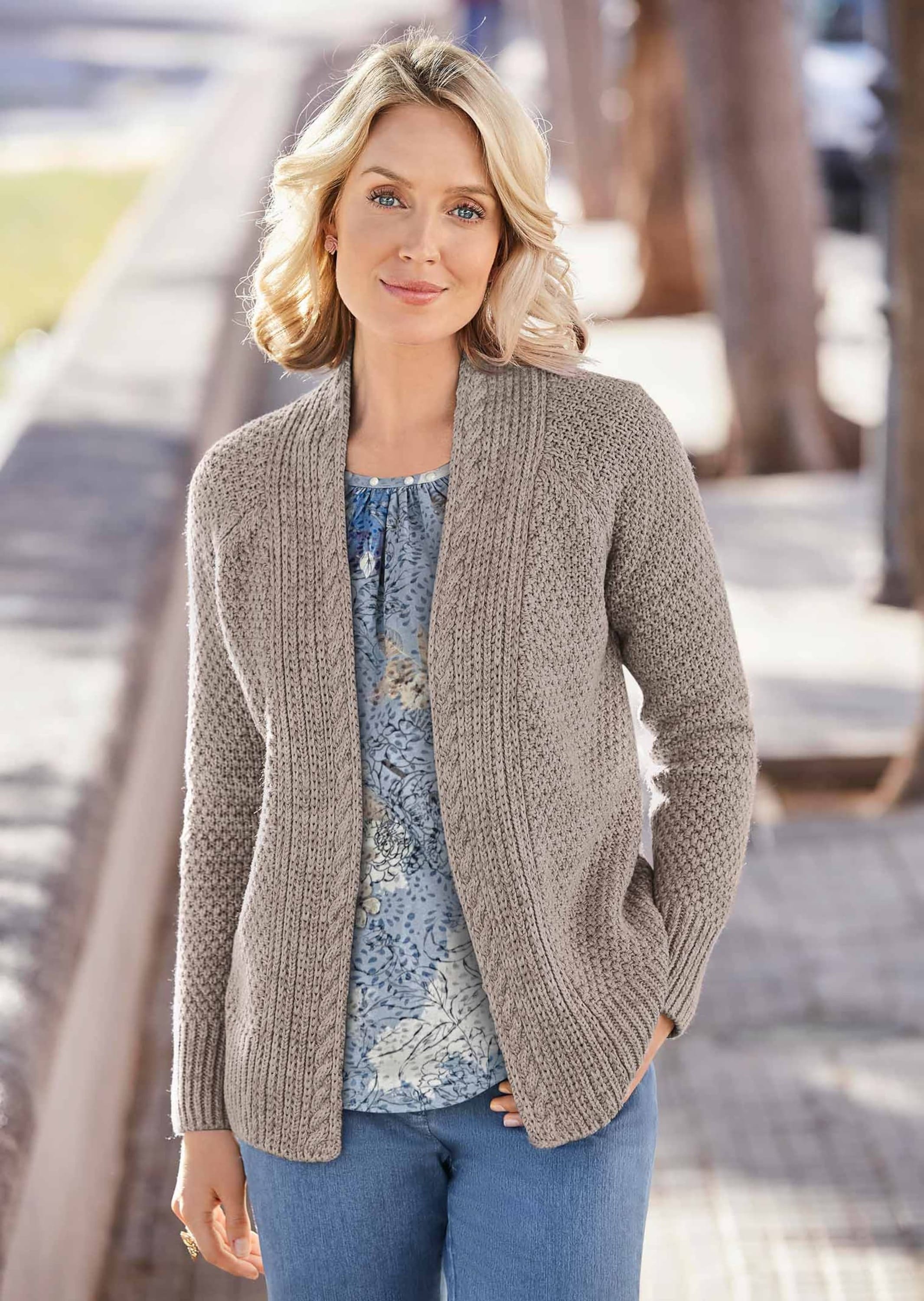GOLDNER Strickjacke »Elegante Grobstrickjacke, Zopfmuster« Ohne