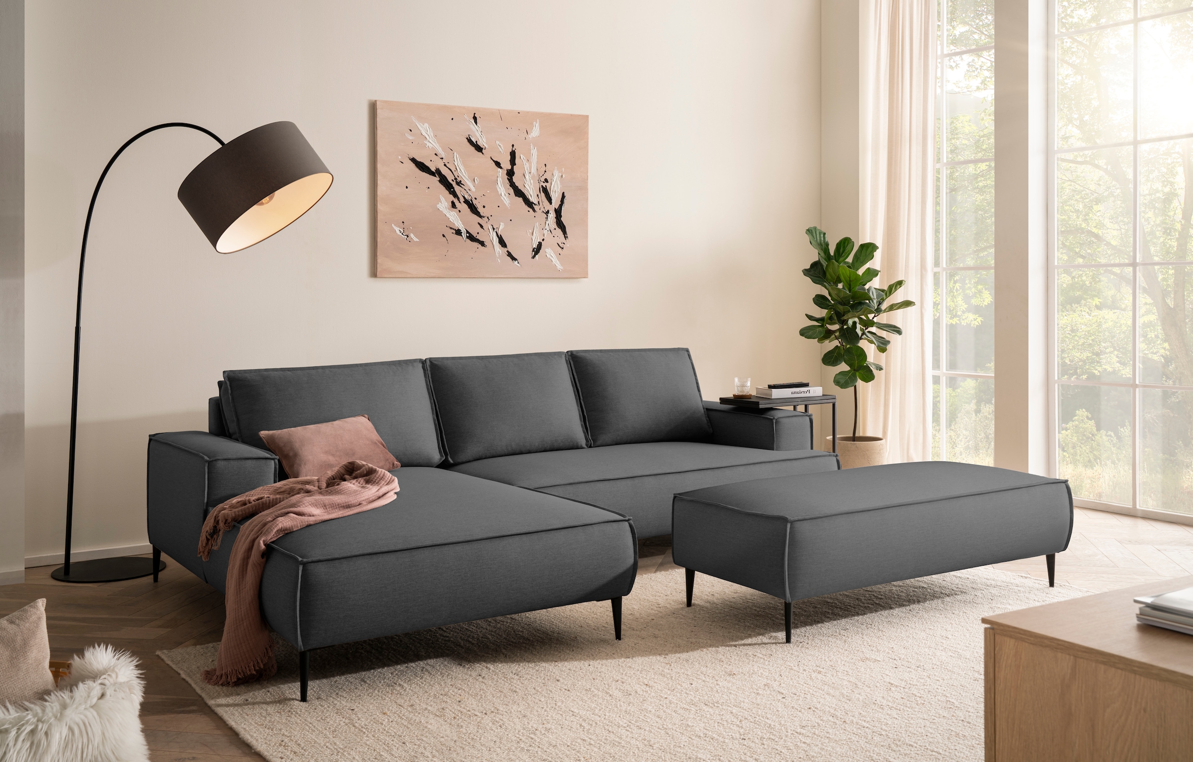 andas Hocker »TVINNU, mit Kedernaht, Cord u. Flachgewebe« zur Serie TVINNU, gemütlicher Sitzkomfort, rechteckig, schwarze Füße